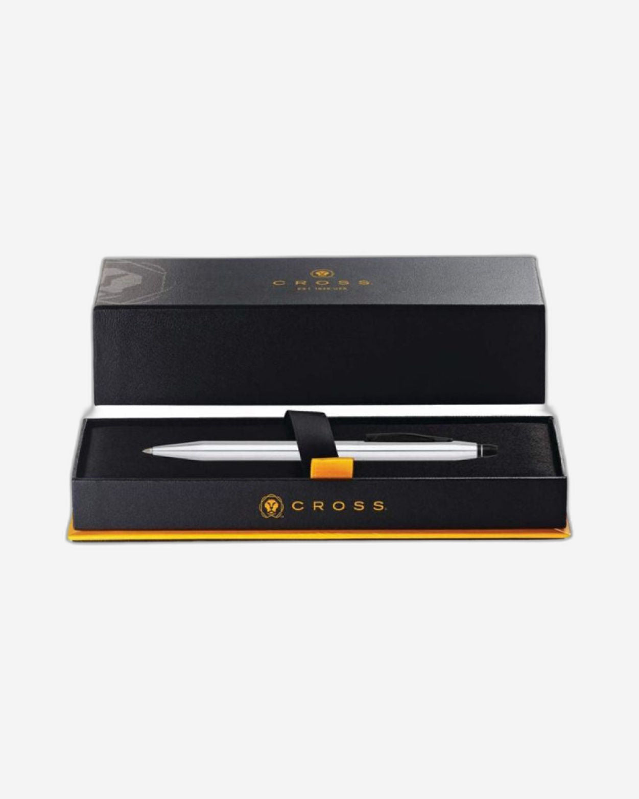 قلم حبر جاف مطلي بالكروم مع قلم حبر جاف باللون الأسود – مجموعة أدوات مطلية بالكروم، طراز كليك من كروس، موديل AT0625-1