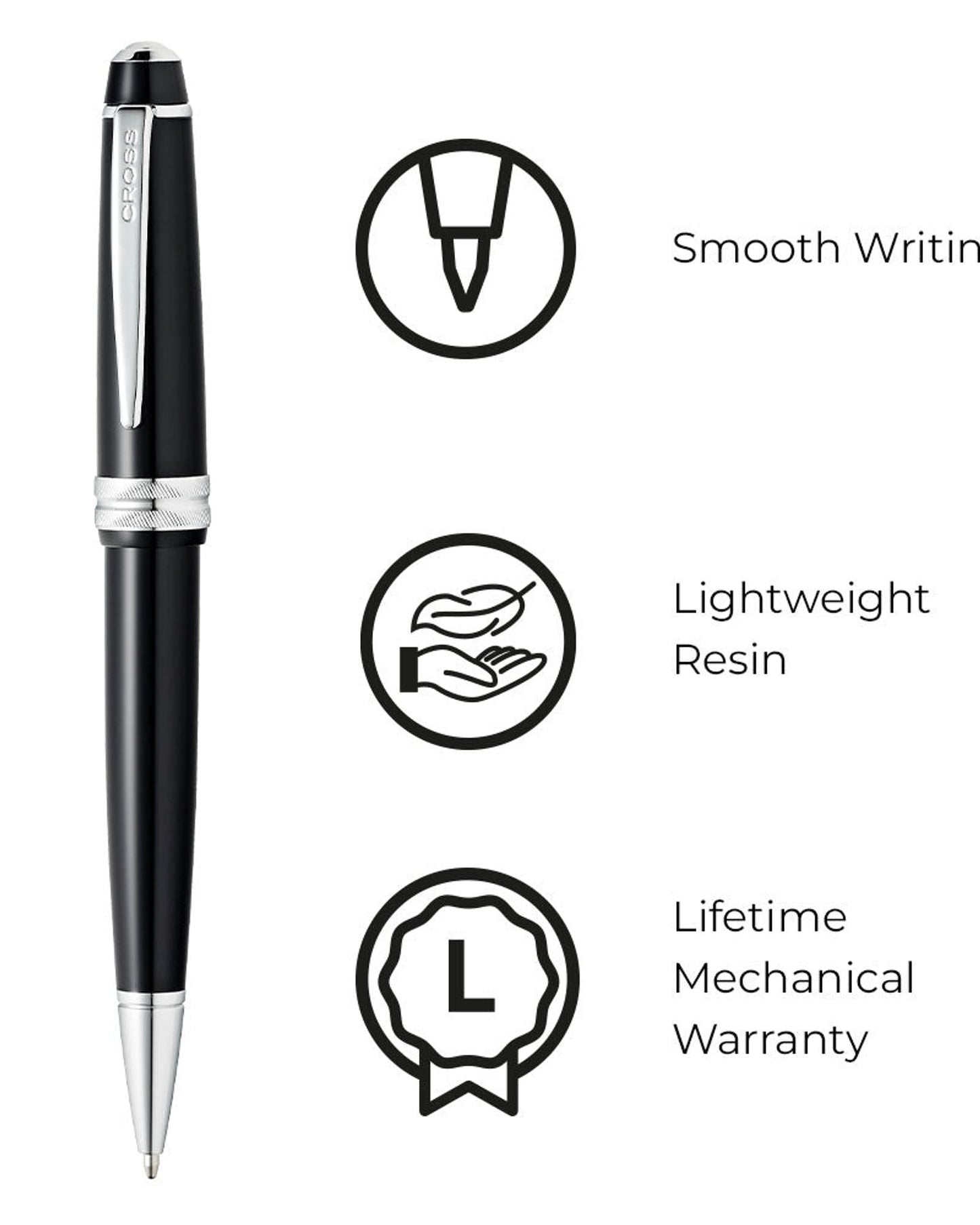 قلم حبر جاف من الراتنج الأسود اللامع Cross Bailey Light™ AT0742-1