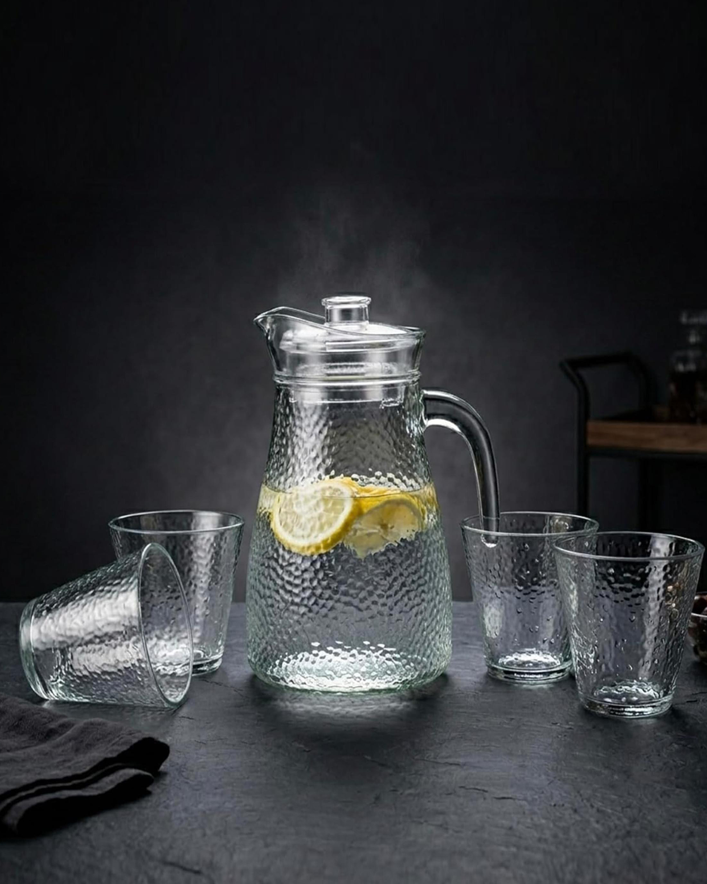 Cuisine Art Hammered Glass 1.2 L Water Carafe & Tumbler Set