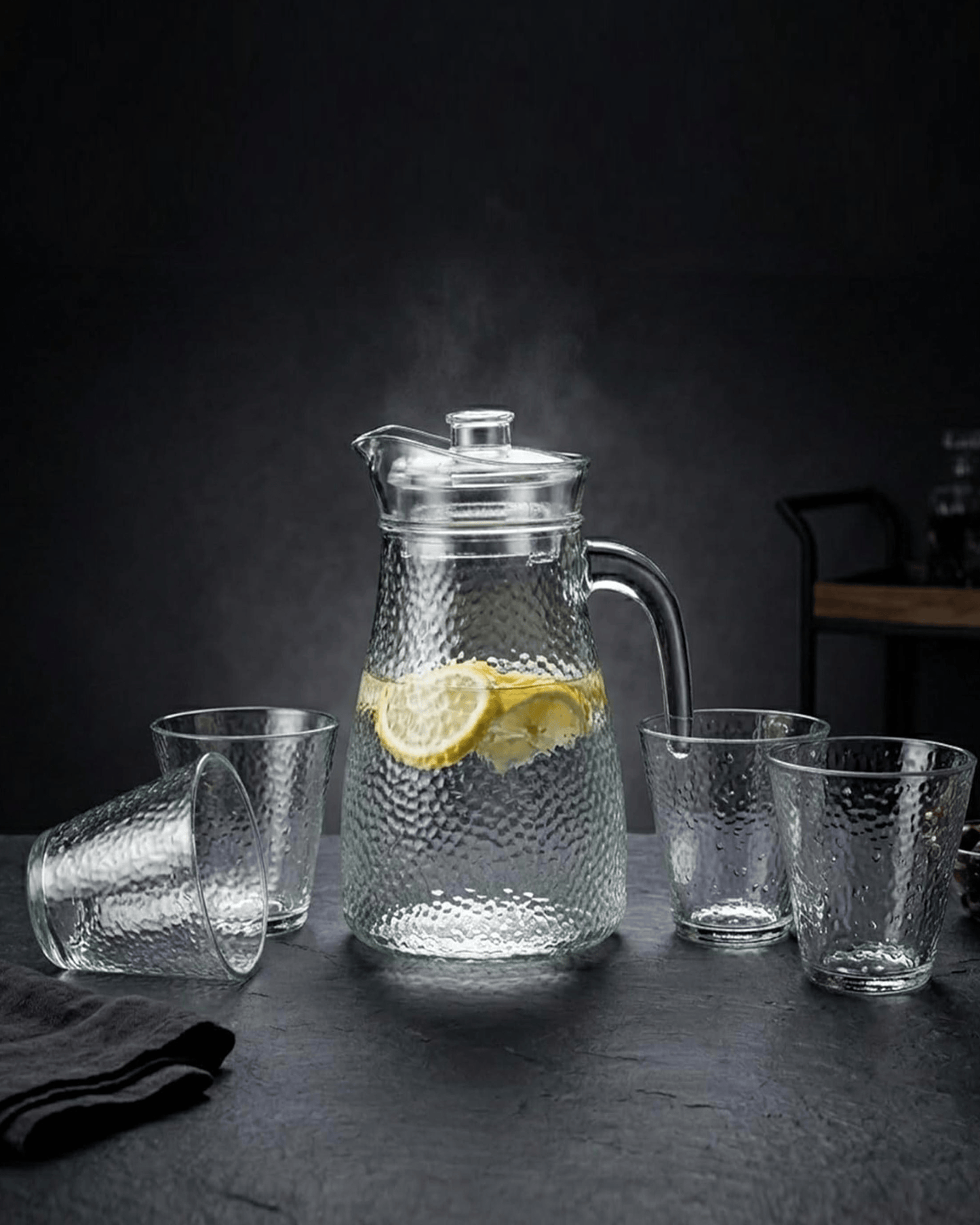 Cuisine Art Hammered Glass 1.2 L Water Carafe & Tumbler Set