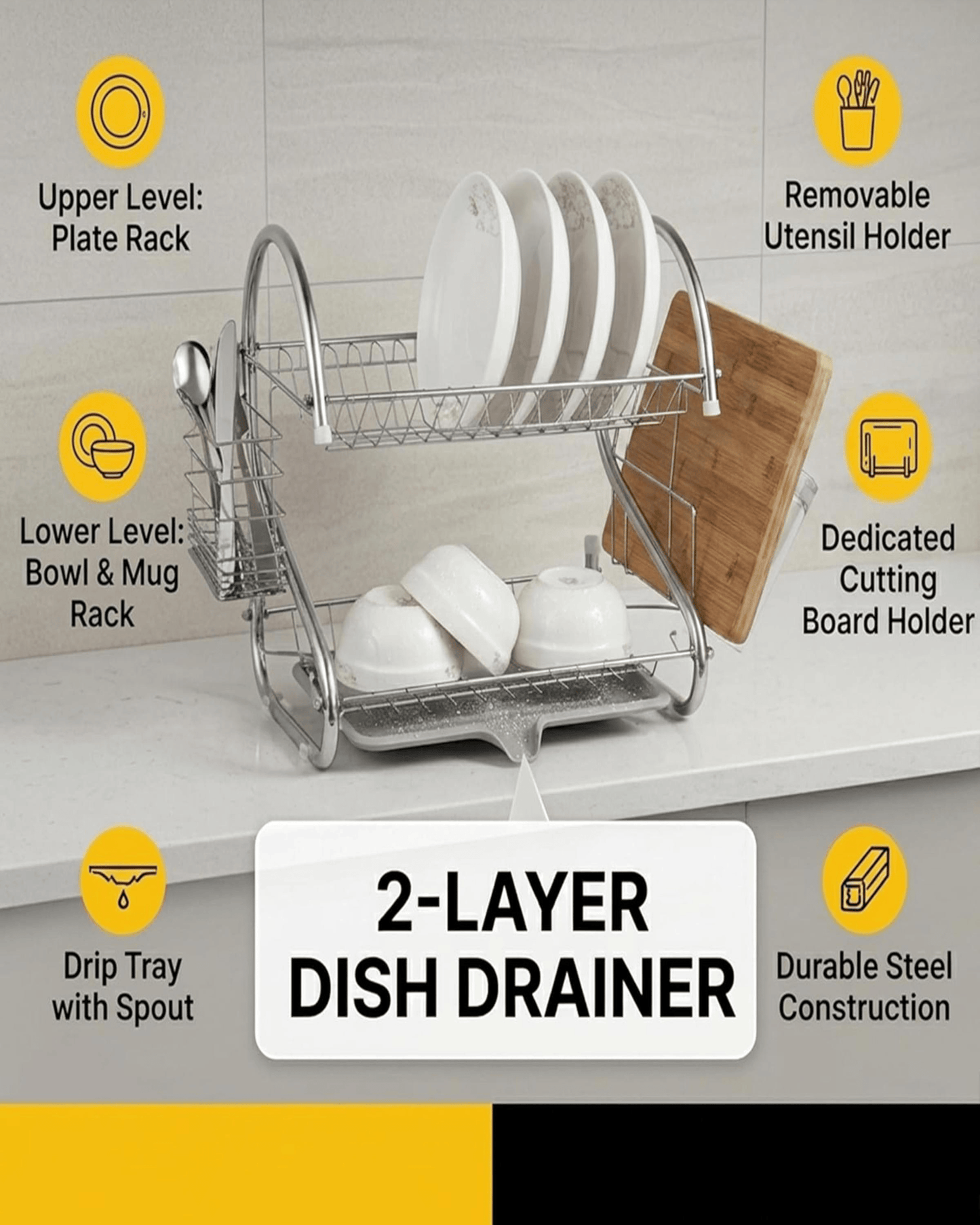 Cuisine Art 2-Tier Iron Dish Drying Rack 40 × 24 × 24 cm