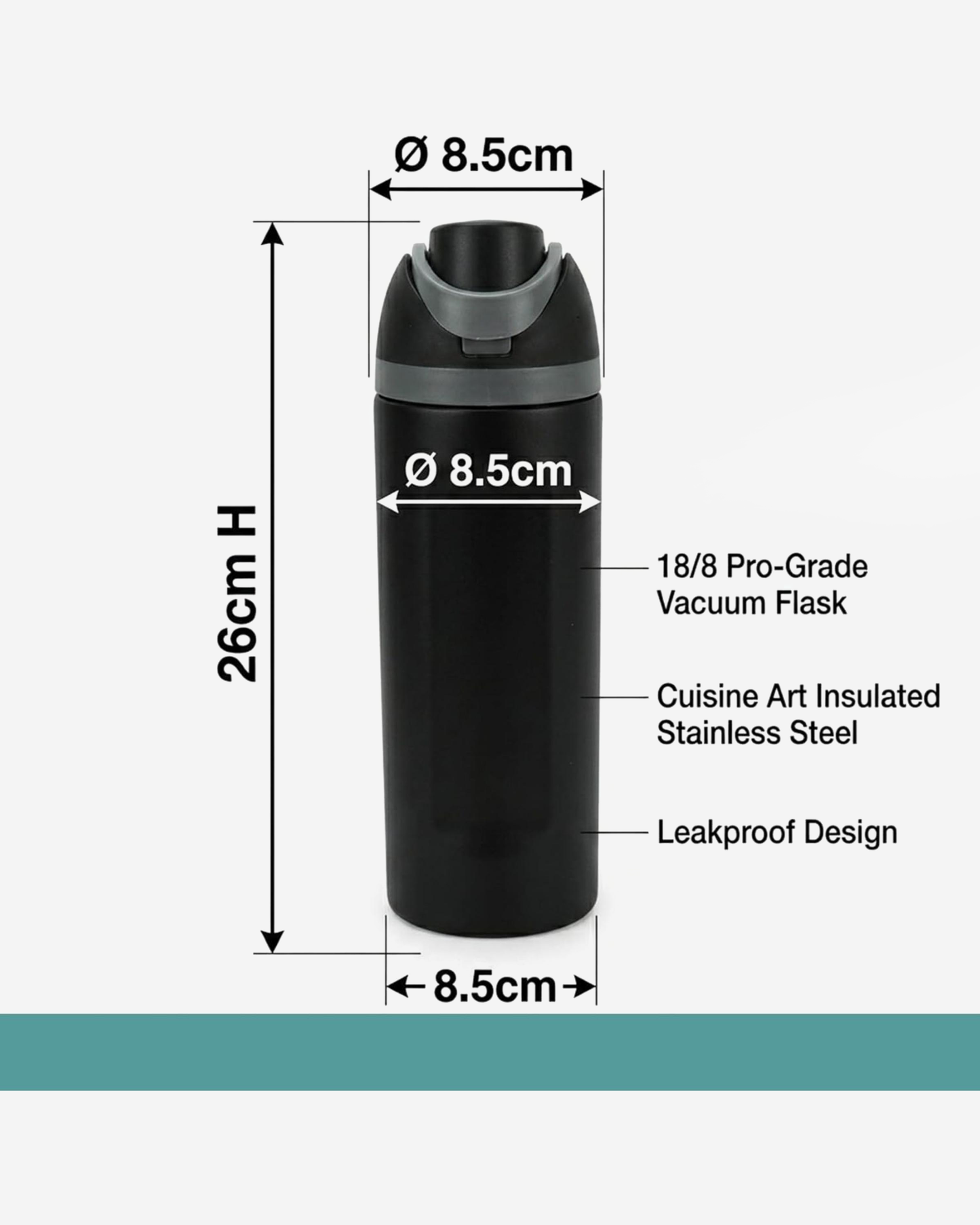 Cuisine Art Stainless Steel Water Bottle 560 ml Black