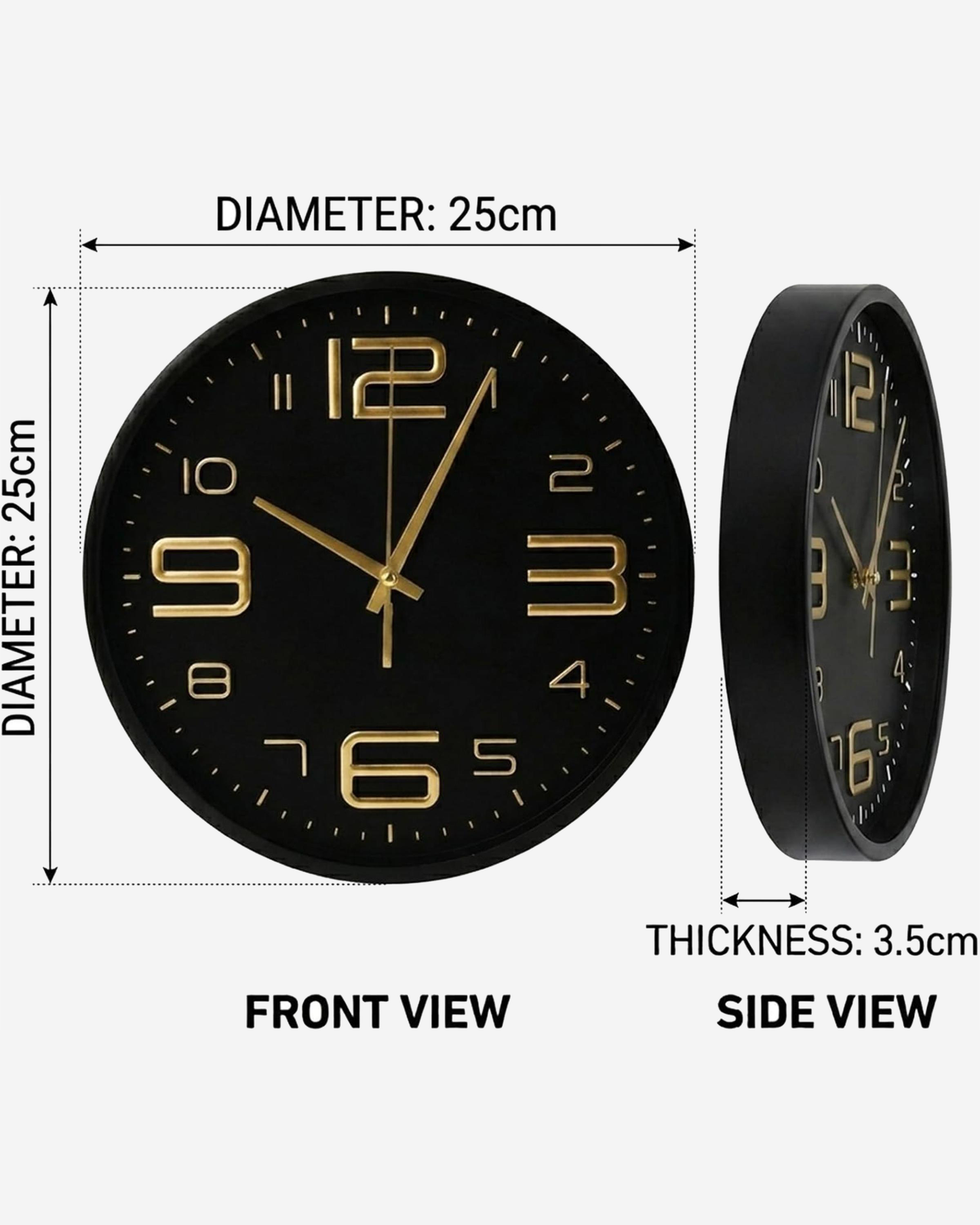 Cuisine Art Round Wall Clock 25 cm Black