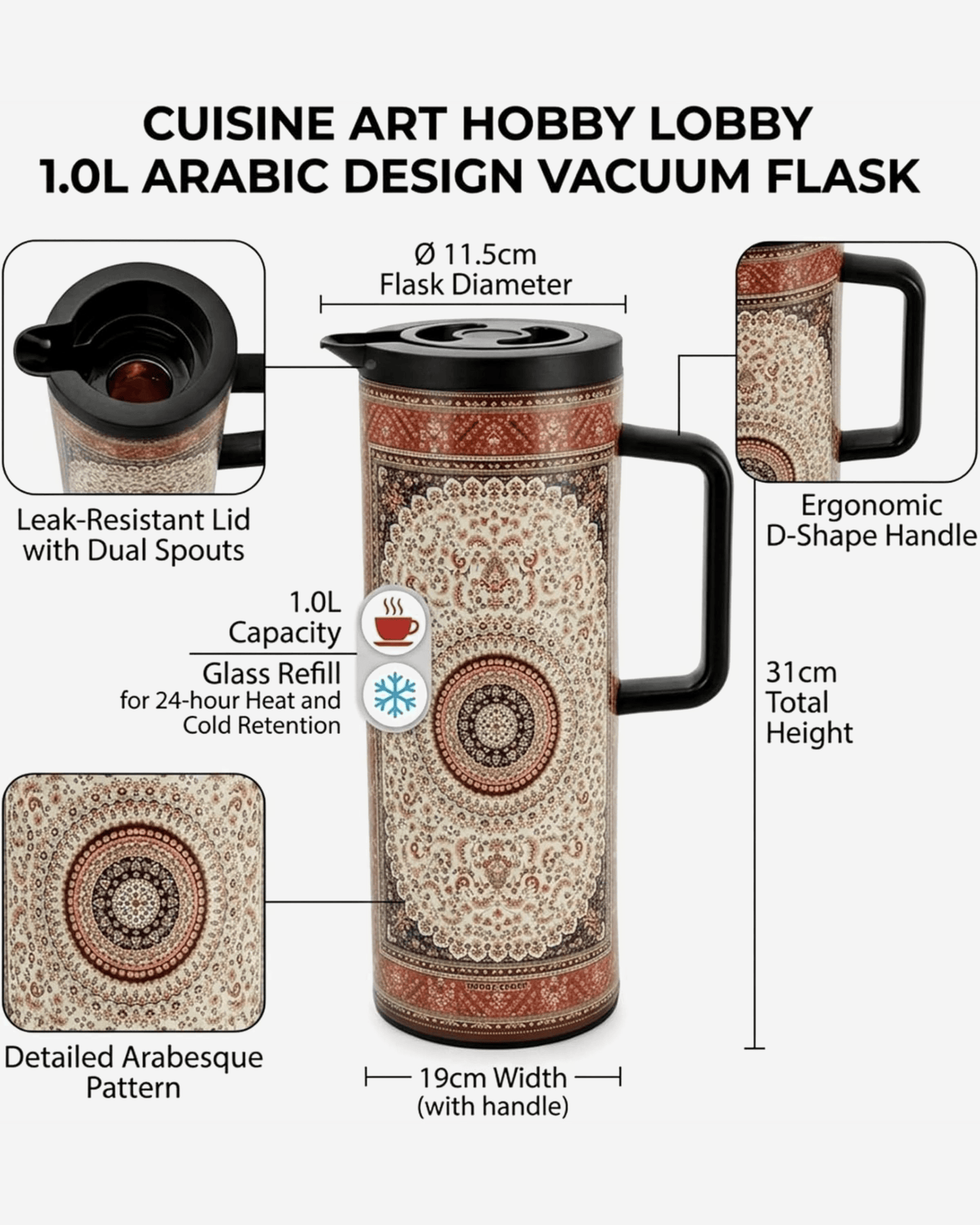 Cuisine Art Hobby Lobby Vacuum Flask 1L Arabic Design