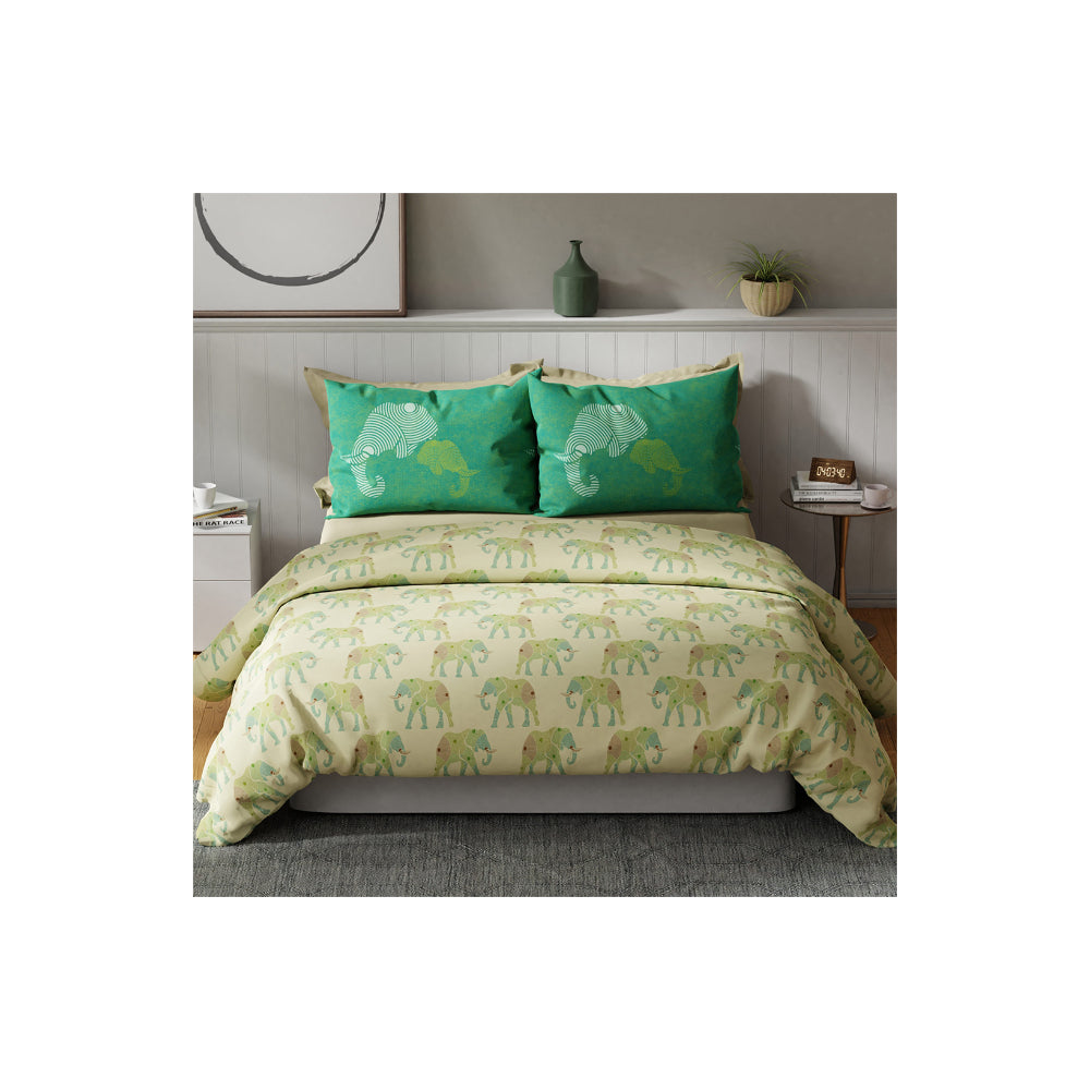 United Colors of Benetton Safari 210TC King Bedsheet with 2 Pillow covers Mellow Green