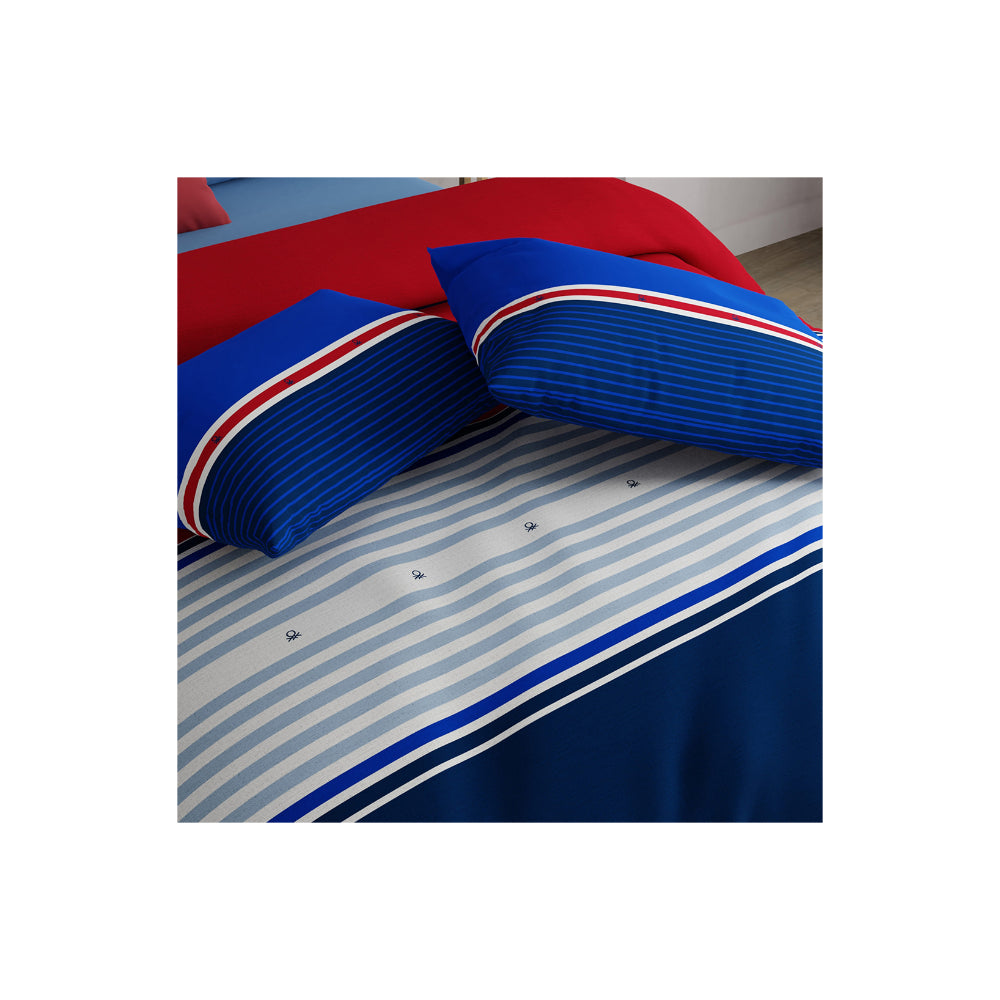 ملاءة سرير كينج من يونايتد كولورز أوف بينيتون سفاري 144 تي سي مع غطائي وسادة أزرق وأحمر