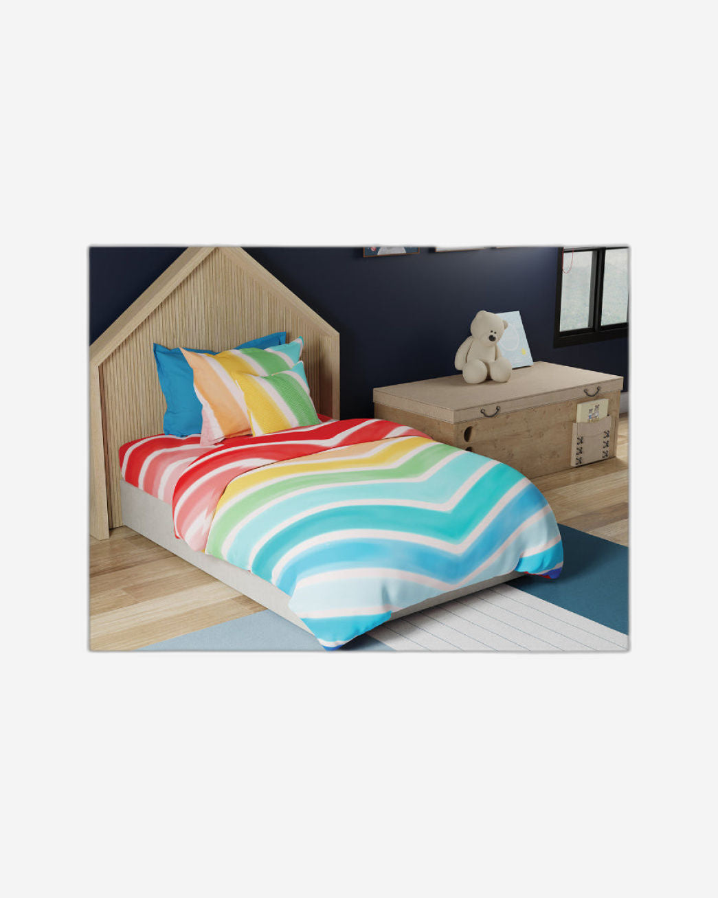 United Colors of Benetton Kids 210 TC Bedsheet with 1 Pillow cover Rainbow