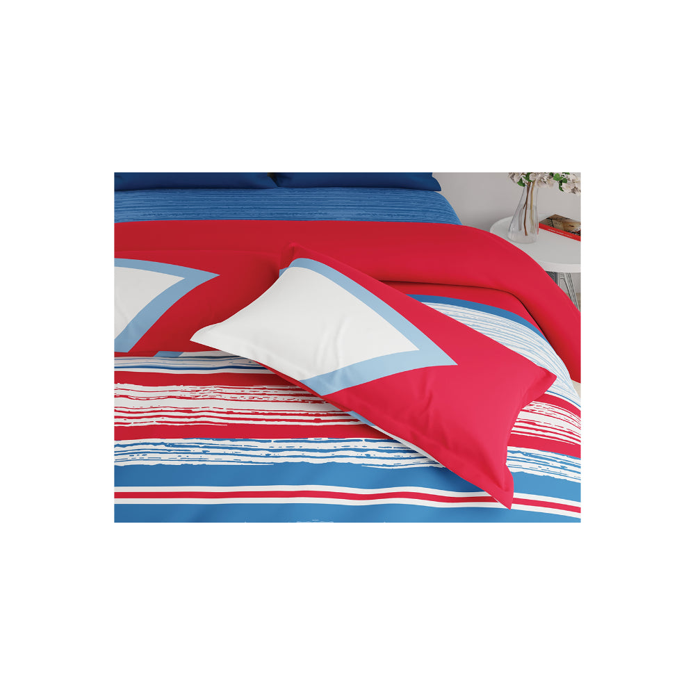 ملاءة سرير سوبر كينج من يونايتد كولورز أوف بينيتون رينبو 210 تي سي مع غطاءي وسادة باللون الأحمر