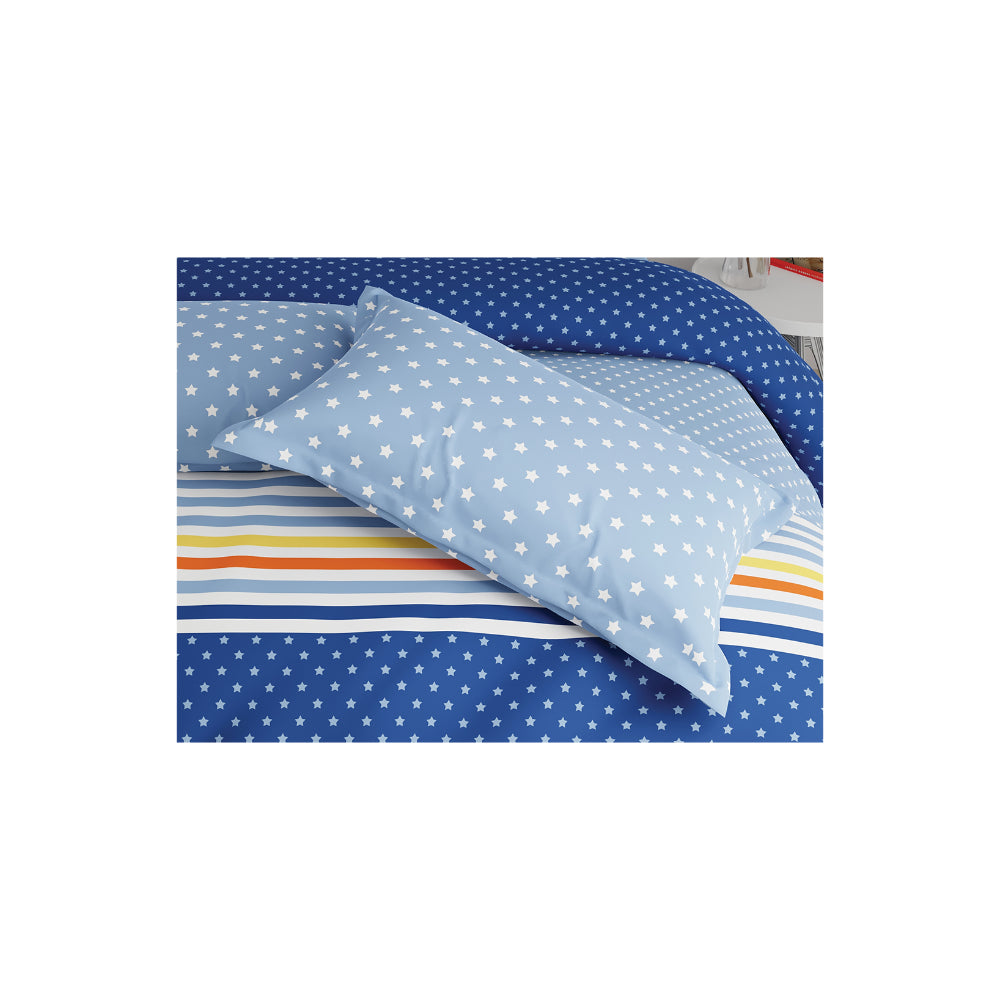 ملاءة سرير سوبر كينج من يونايتد كولورز أوف بينيتون رينبو 210 تي سي مع غطاءي وسادة باللون الأزرق