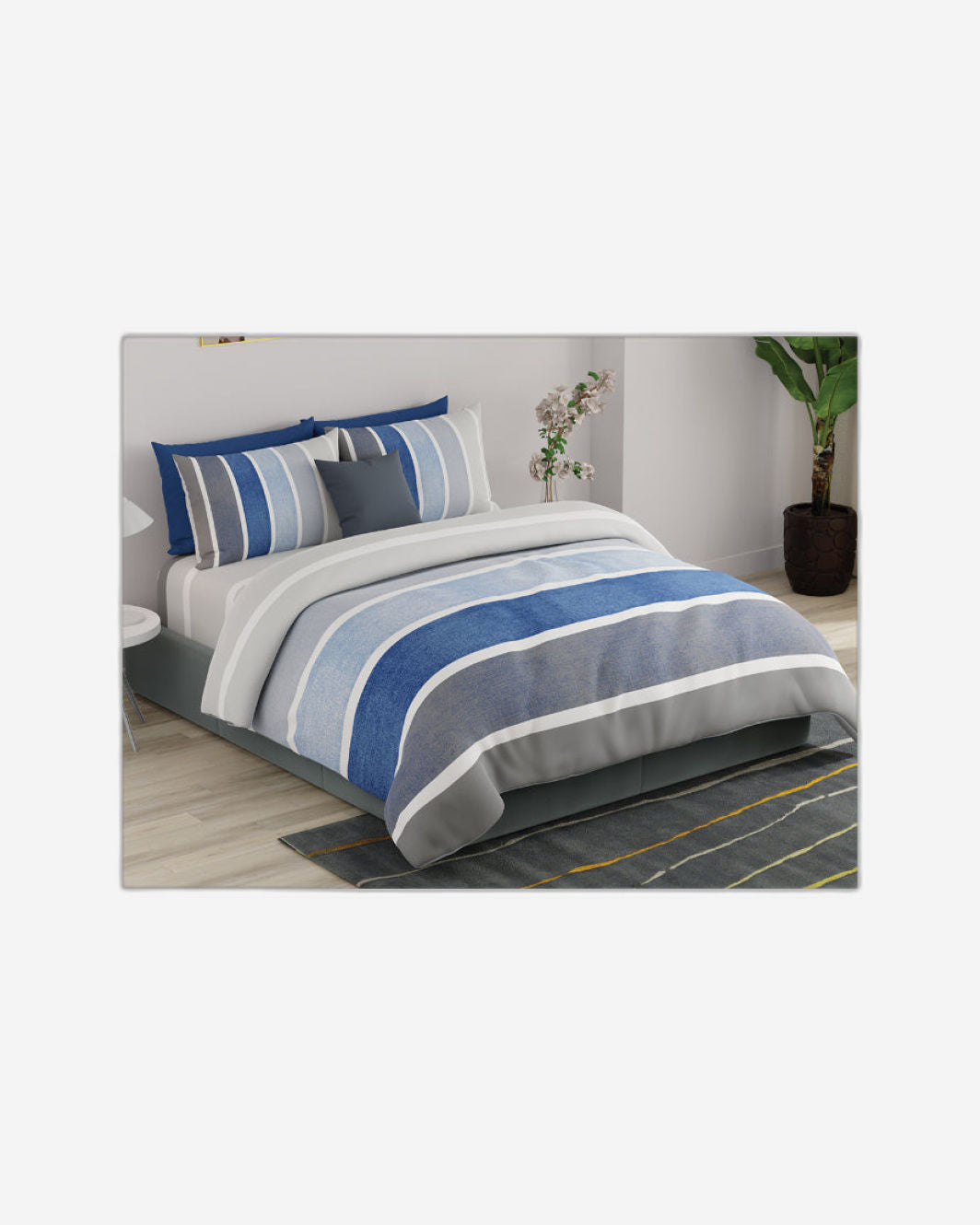 ملاءة سرير United Colors of Benetton Rainbow 210 TC Super King مع غطائي وسادة باللون الأزرق الداكن