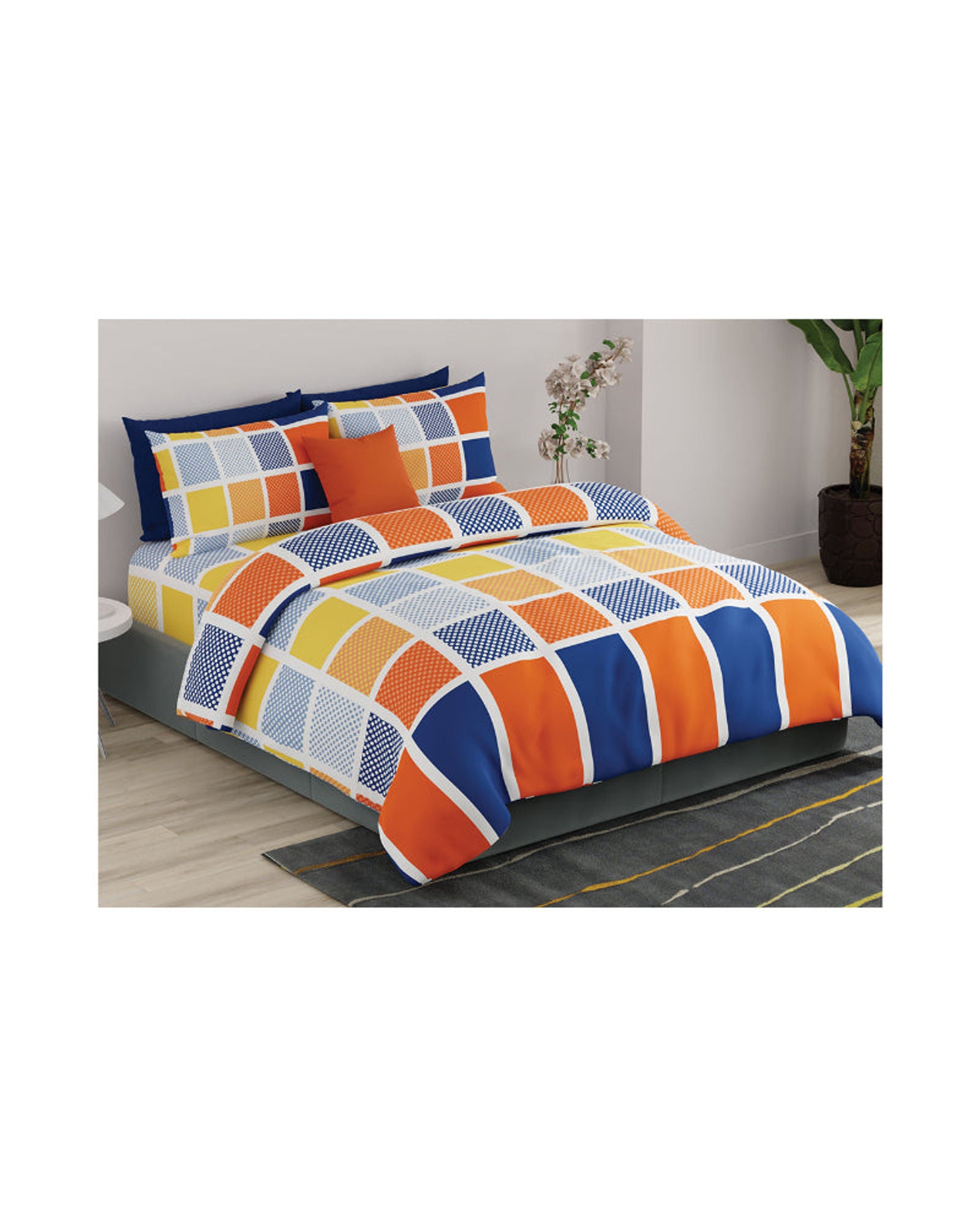 ملاءة سرير سوبر كينج من يونايتد كولورز أوف بينيتون رينبو 210 تي سي مع غطاءي وسادة رينبو