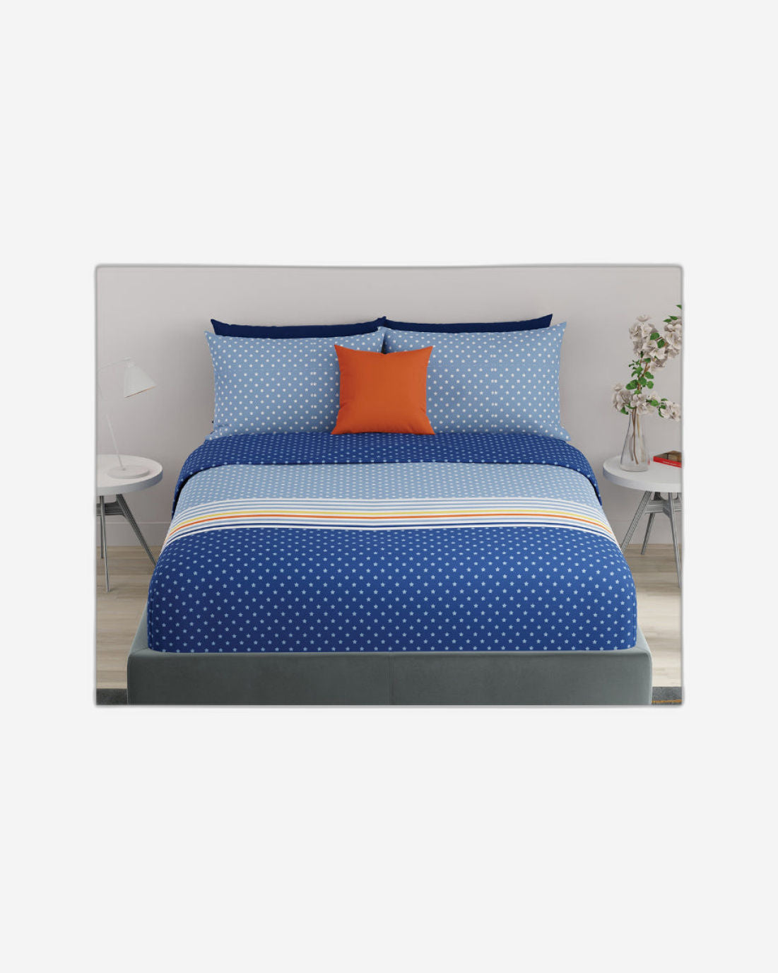 ملاءة سرير يونايتد كولورز أوف بينيتون رينبو بلو 210 تي سي مع غطائي وسادة