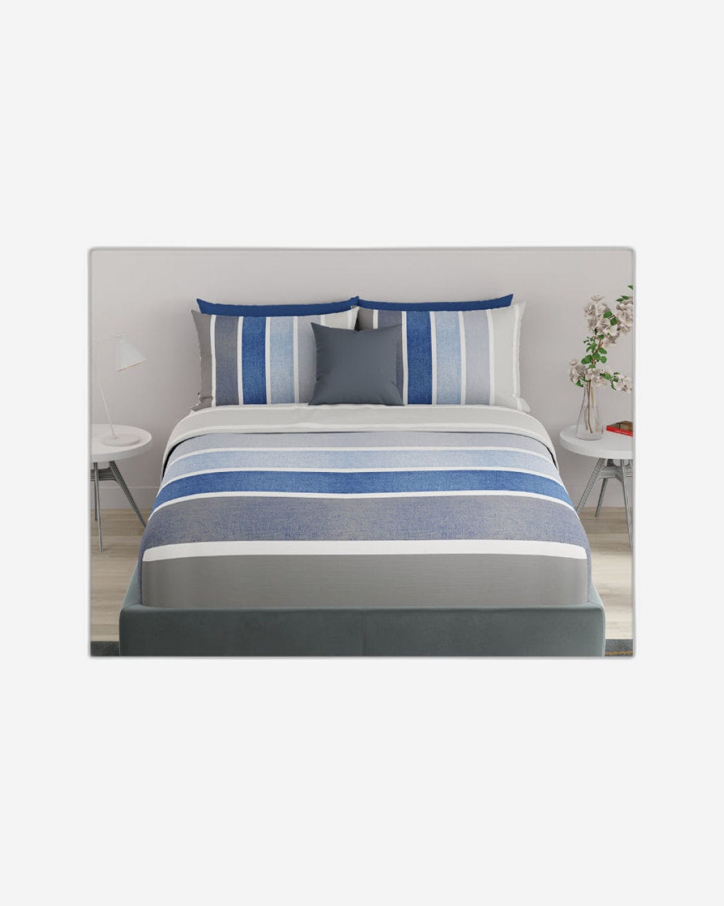 ملاءة سرير United Colors of Benetton Rainbow Navy 210 TC مزودة بغطائي وسادة