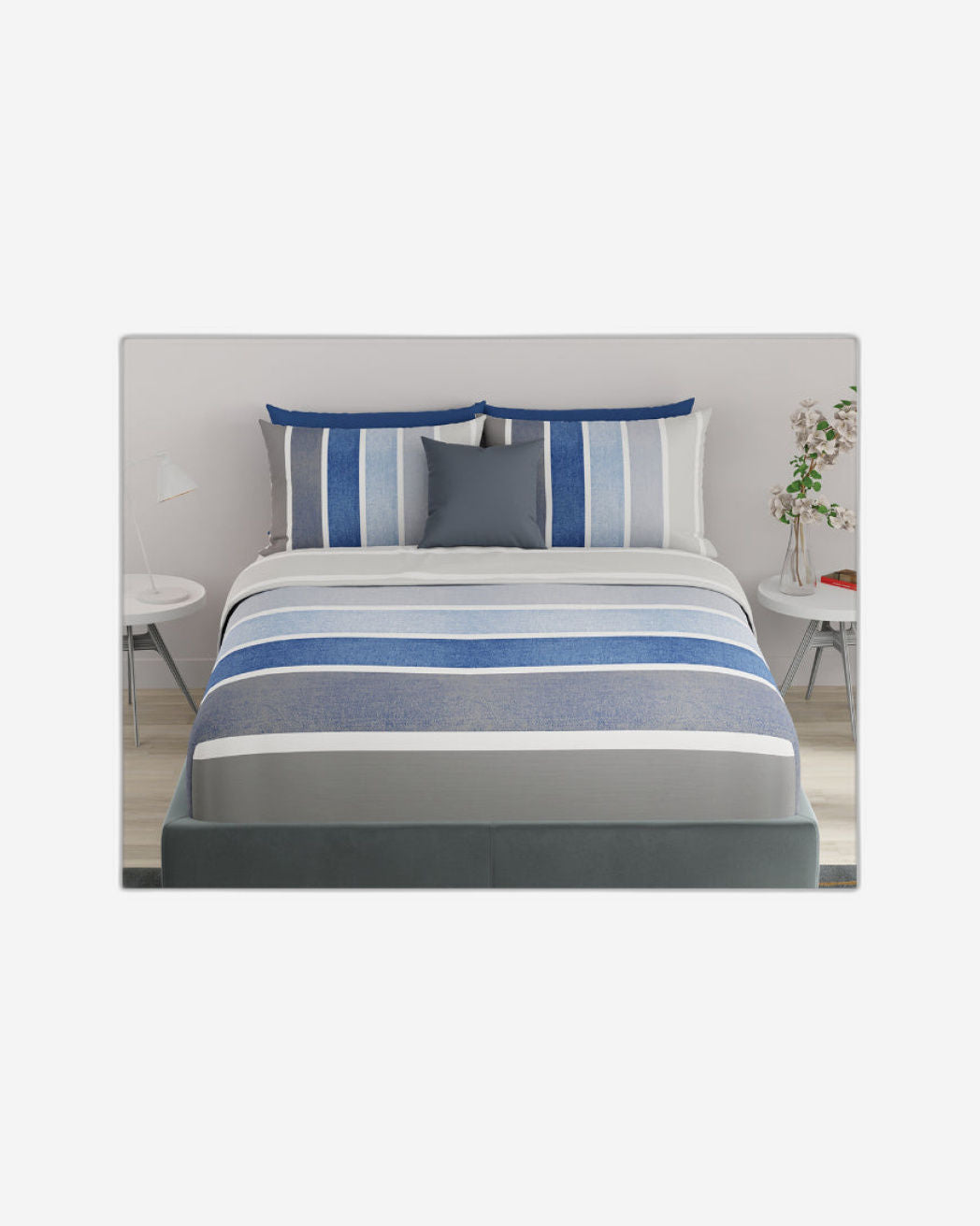 ملاءة سرير United Colors of Benetton Rainbow Navy 210 TC مزودة بغطائي وسادة
