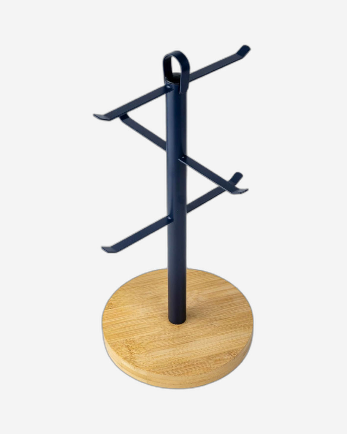 حامل أكواب CUISINE ART DIVA باللون الأزرق الداكن، حامل أكواب الشاي والقهوة بقاعدة خشبية مع حلقة تعليق معدنية، شجرة أكواب على سطح الطاولة، حامل مجفف أكواب القهوة بستة خطافات، ملحقات المطبخ المنزلية والبار