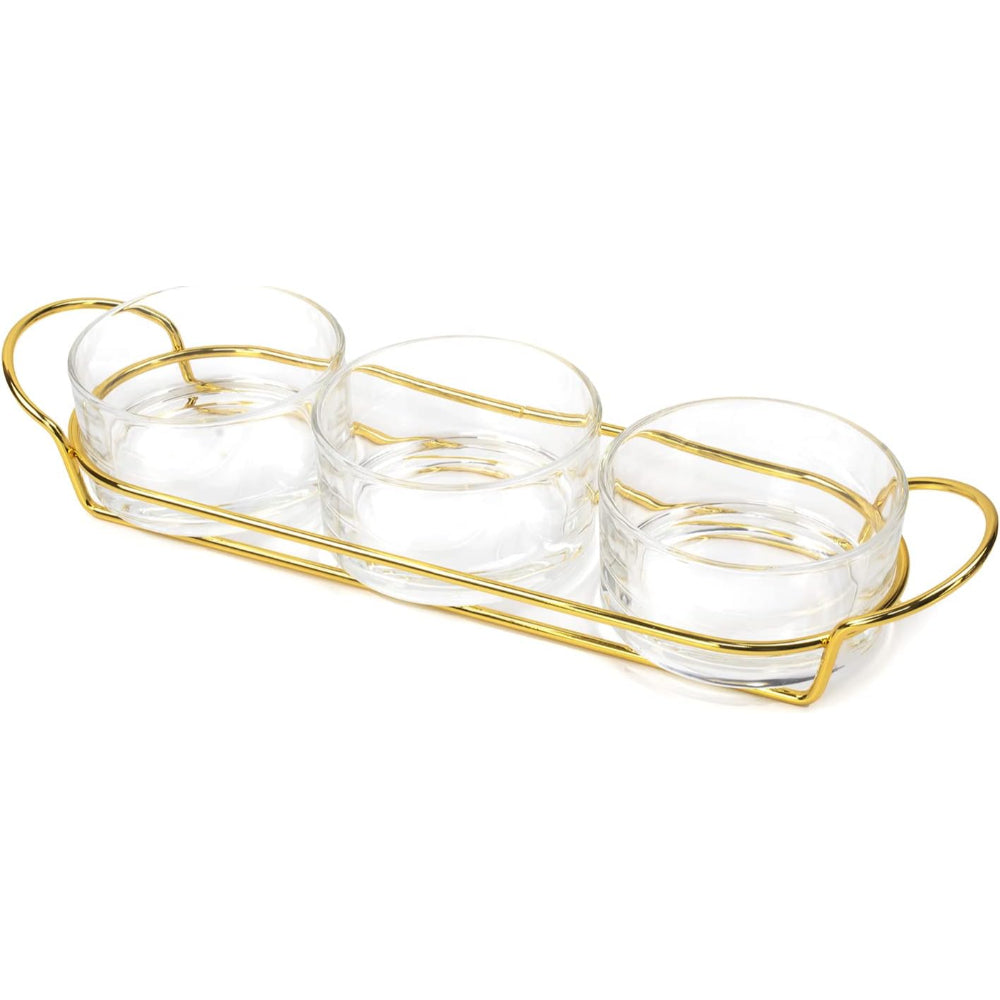 Cuisine Art Gold Glass Dessert Set with Stylish Metal Stand - 4-Piece Serving Ensemble Partyware dessert set