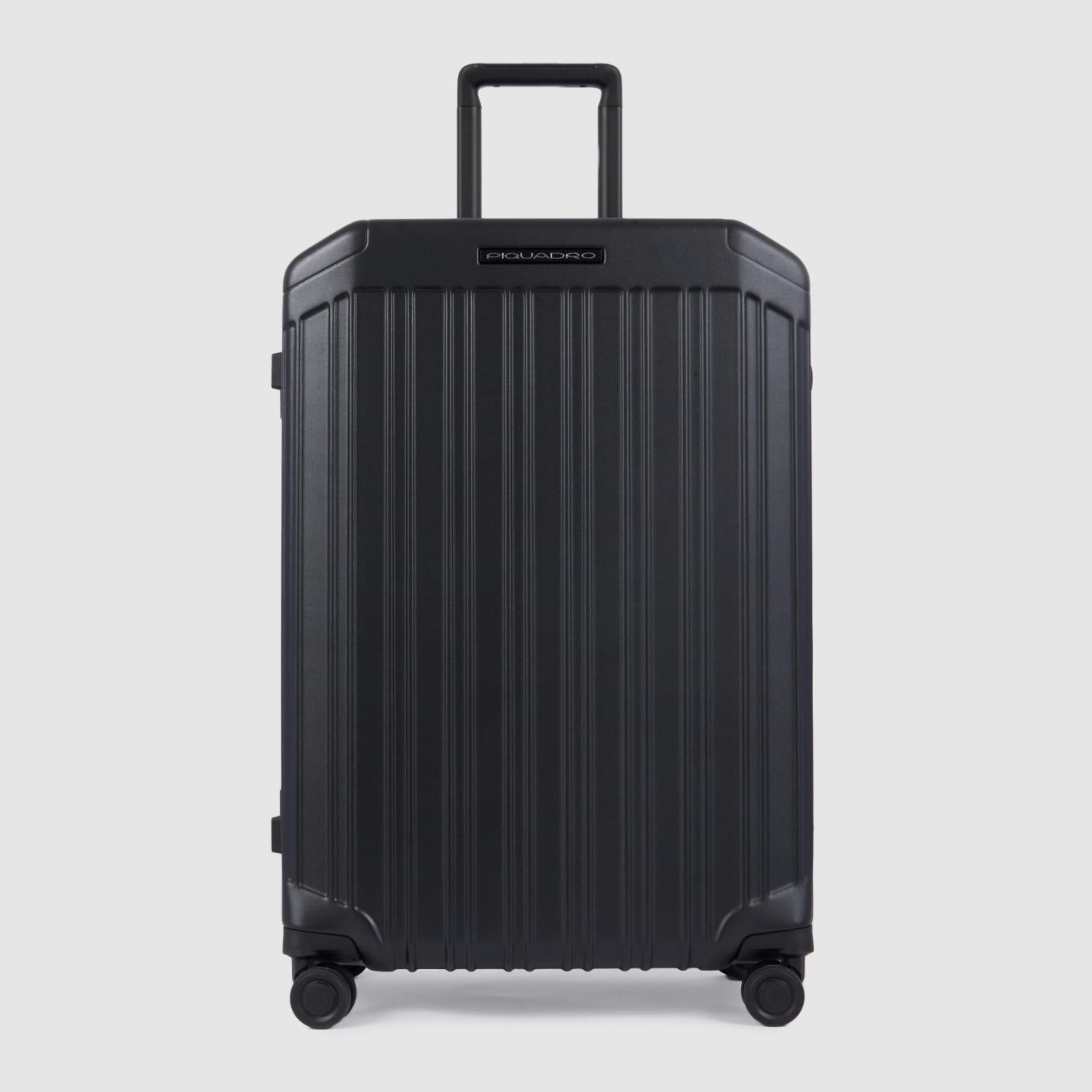 Piquadro Pqlm - دوارة صلبة متوسطة الحجم باللون الأسود غير اللامع