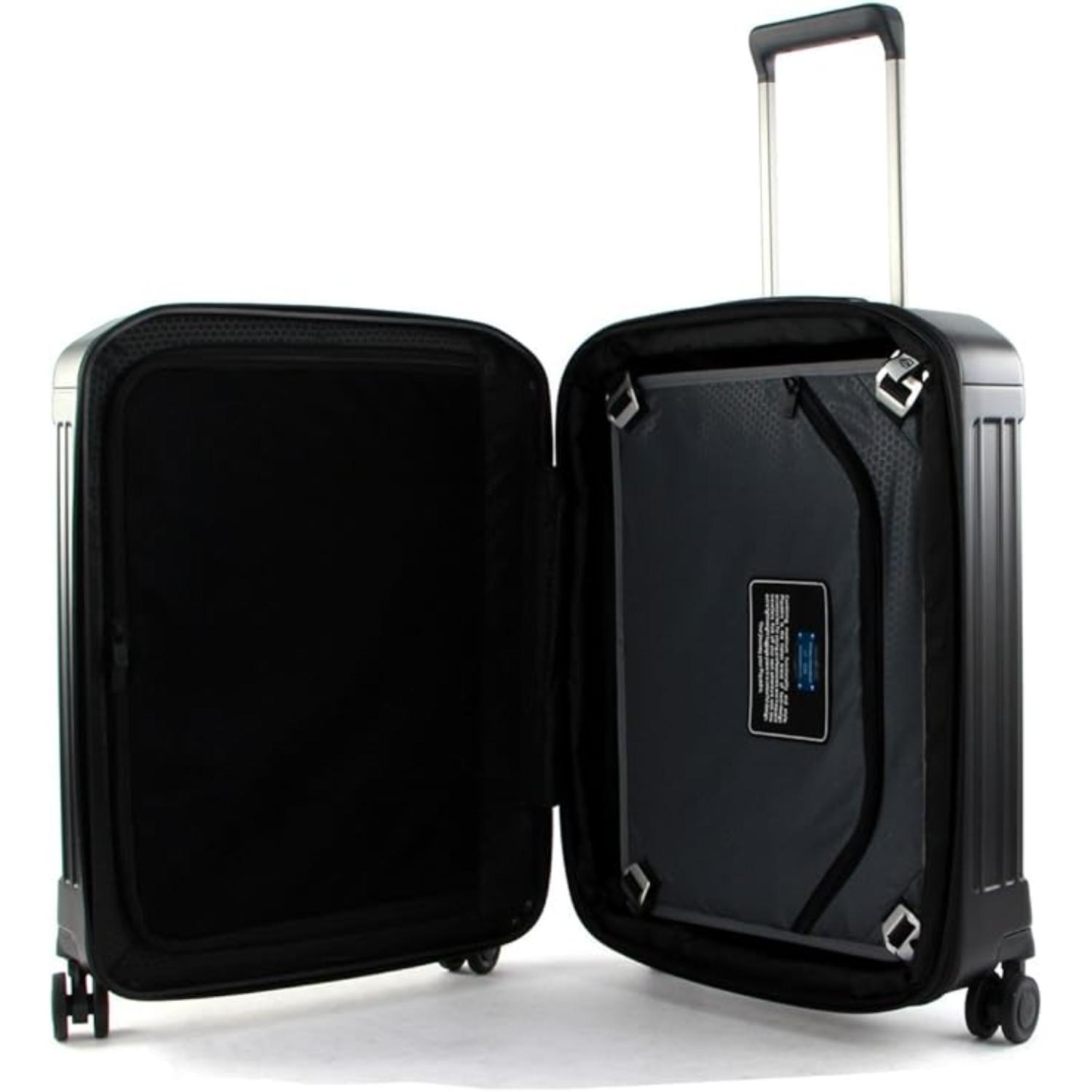 حقيبة Piquadro Pq-Light ذات حجم المقصورة القابل للتوسيع ذات الجوانب الصلبة باللون الأسود غير اللامع