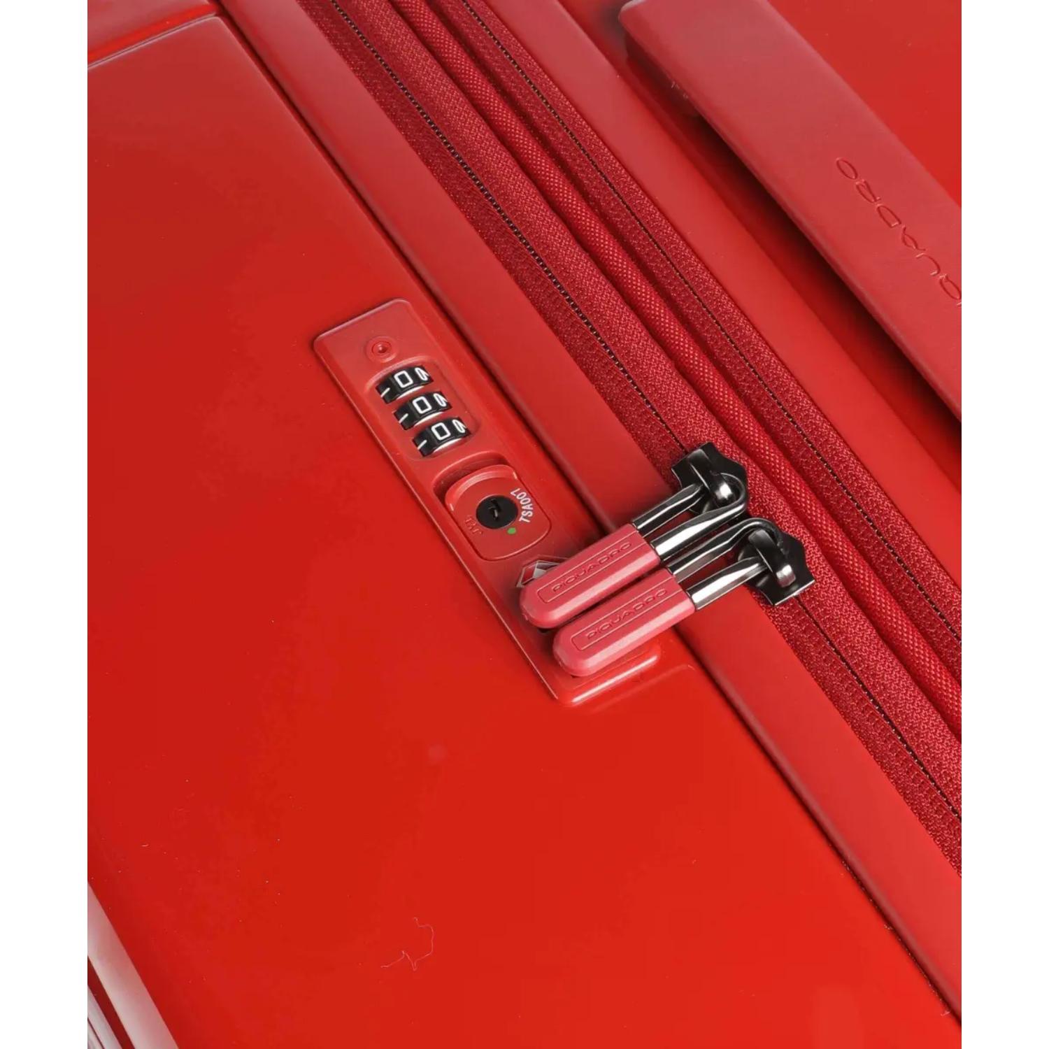 Piquadro Pq-Light Medium Size Expandable Trolley With 4 Wheels In Polycarbonate Red