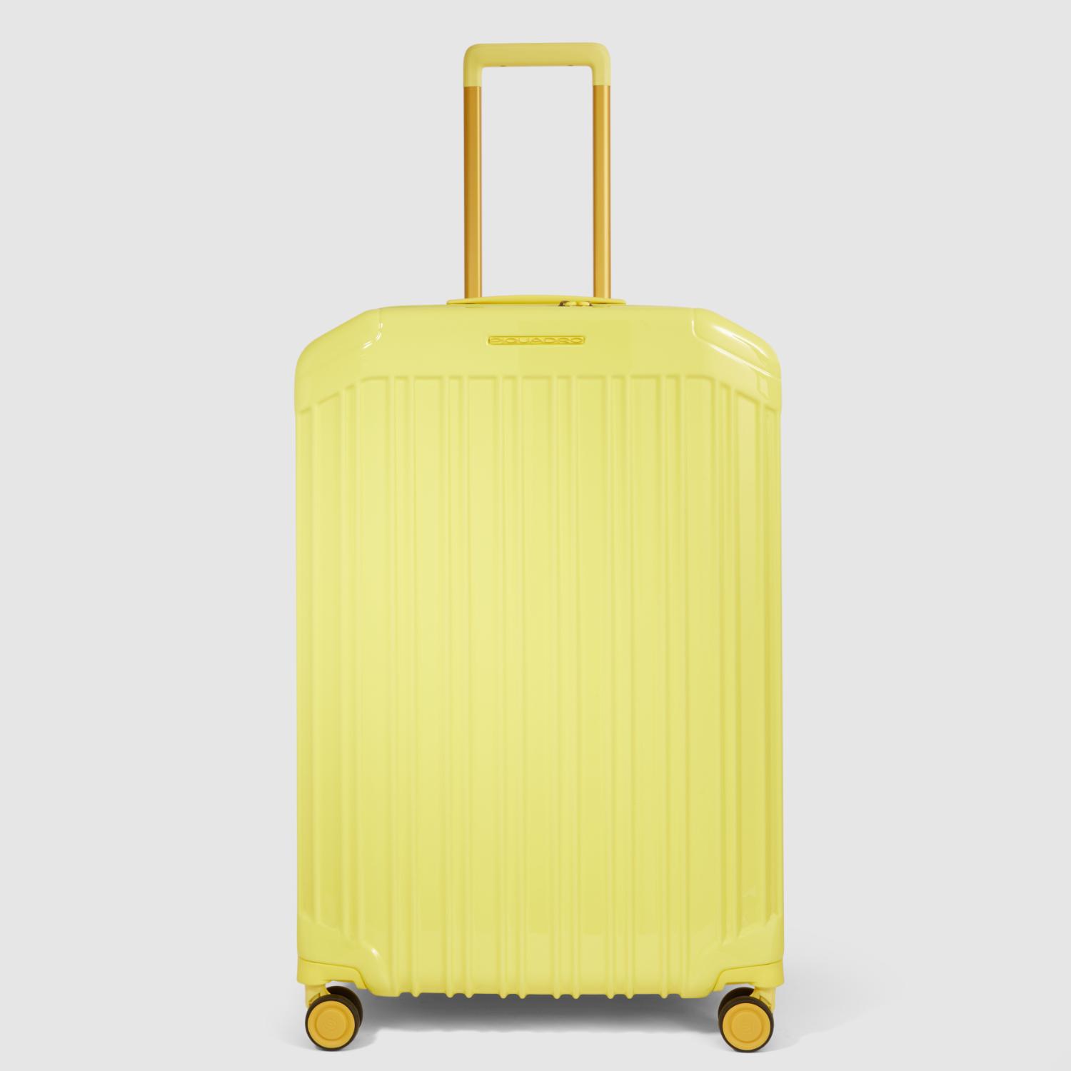 Piquadro Pq-Light Medium Size Expandable Trolley With 4 Wheels In Polycarbonate Yellow