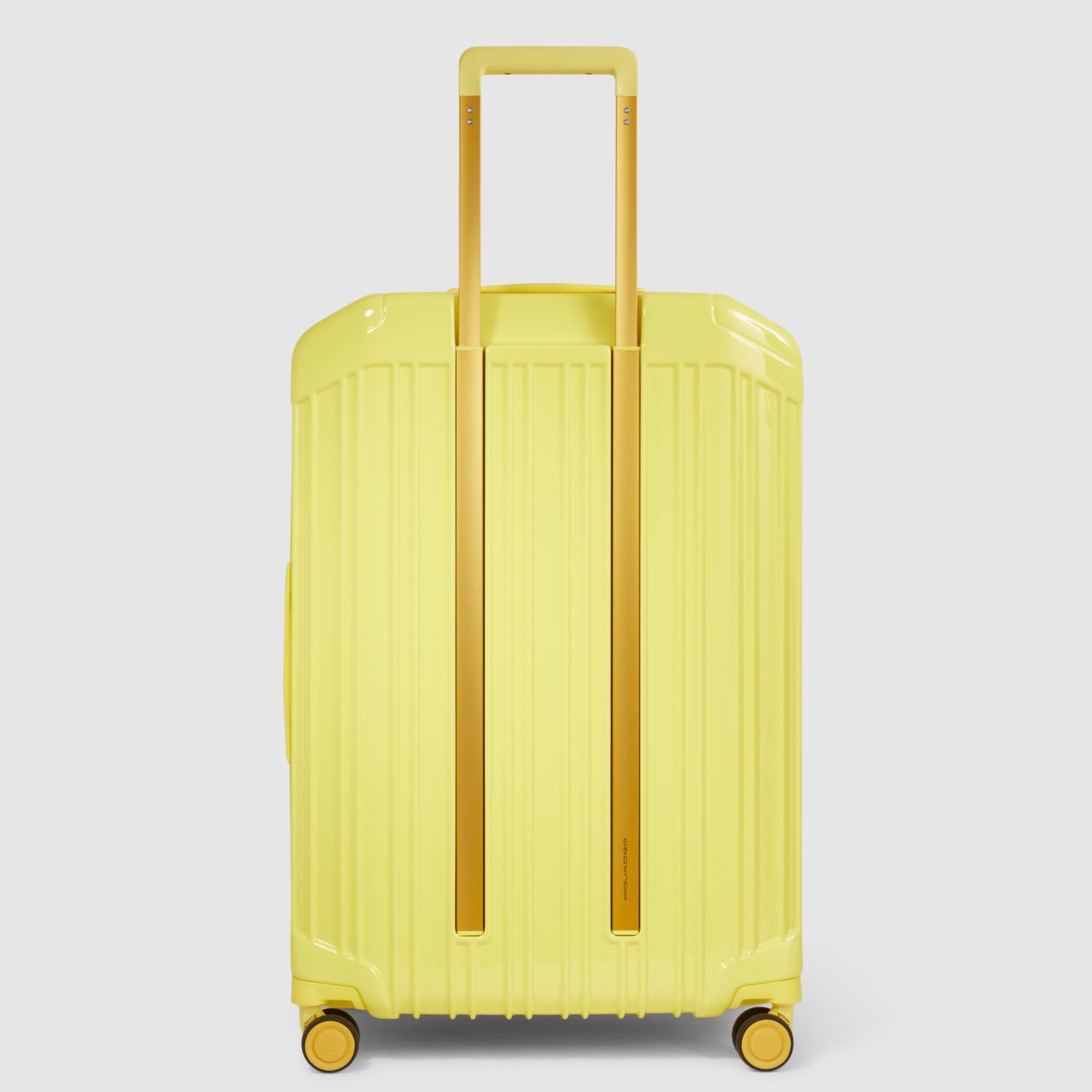 Piquadro Pq-Light Large Size Expandable Trolley With 4 Wheels In Polycarbonate Yellow