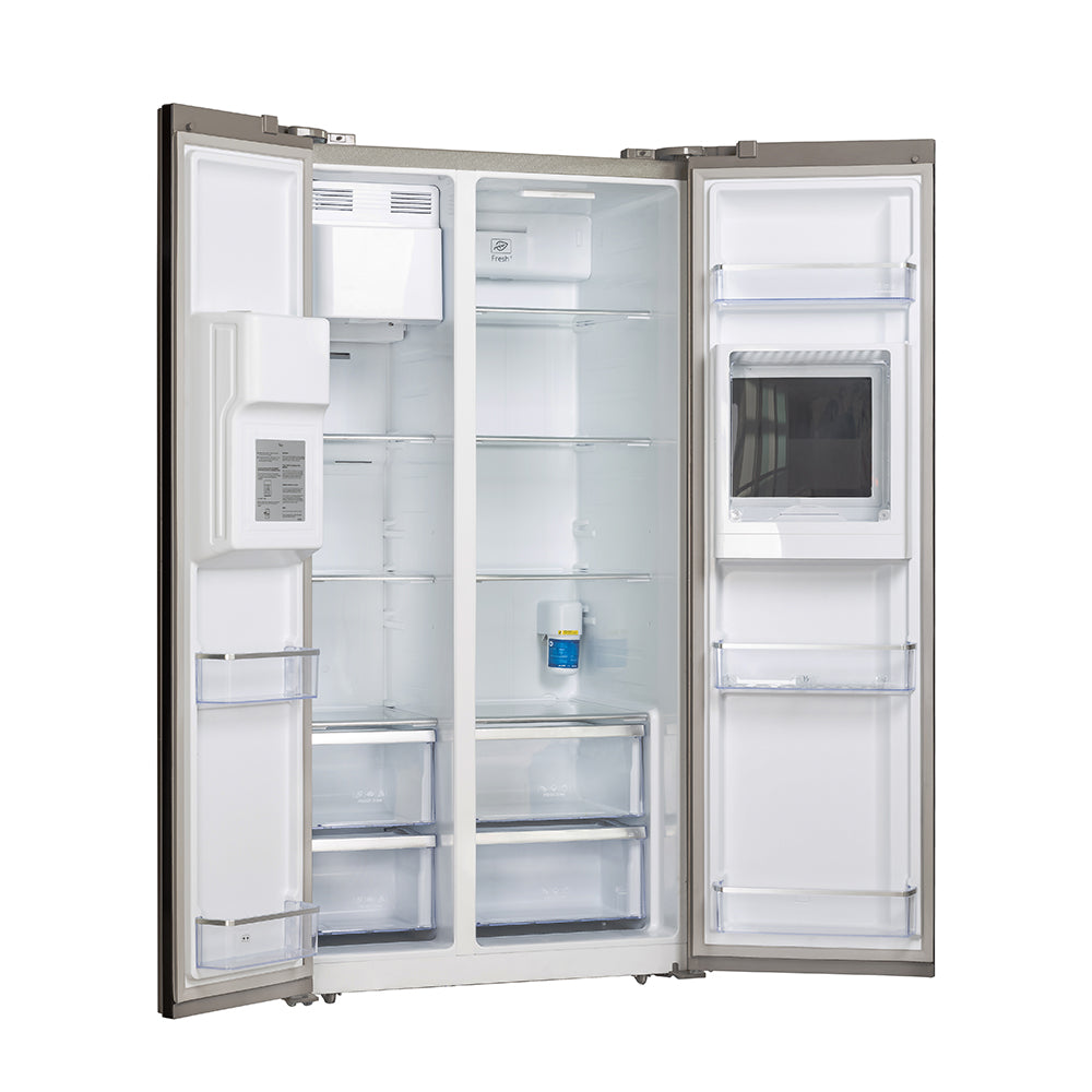 ثلاجة TCL جنبًا إلى جنب مع عاكس وصانع ثلج وميني بار من الفولاذ المقاوم للصدأ سعة 775 لترًا