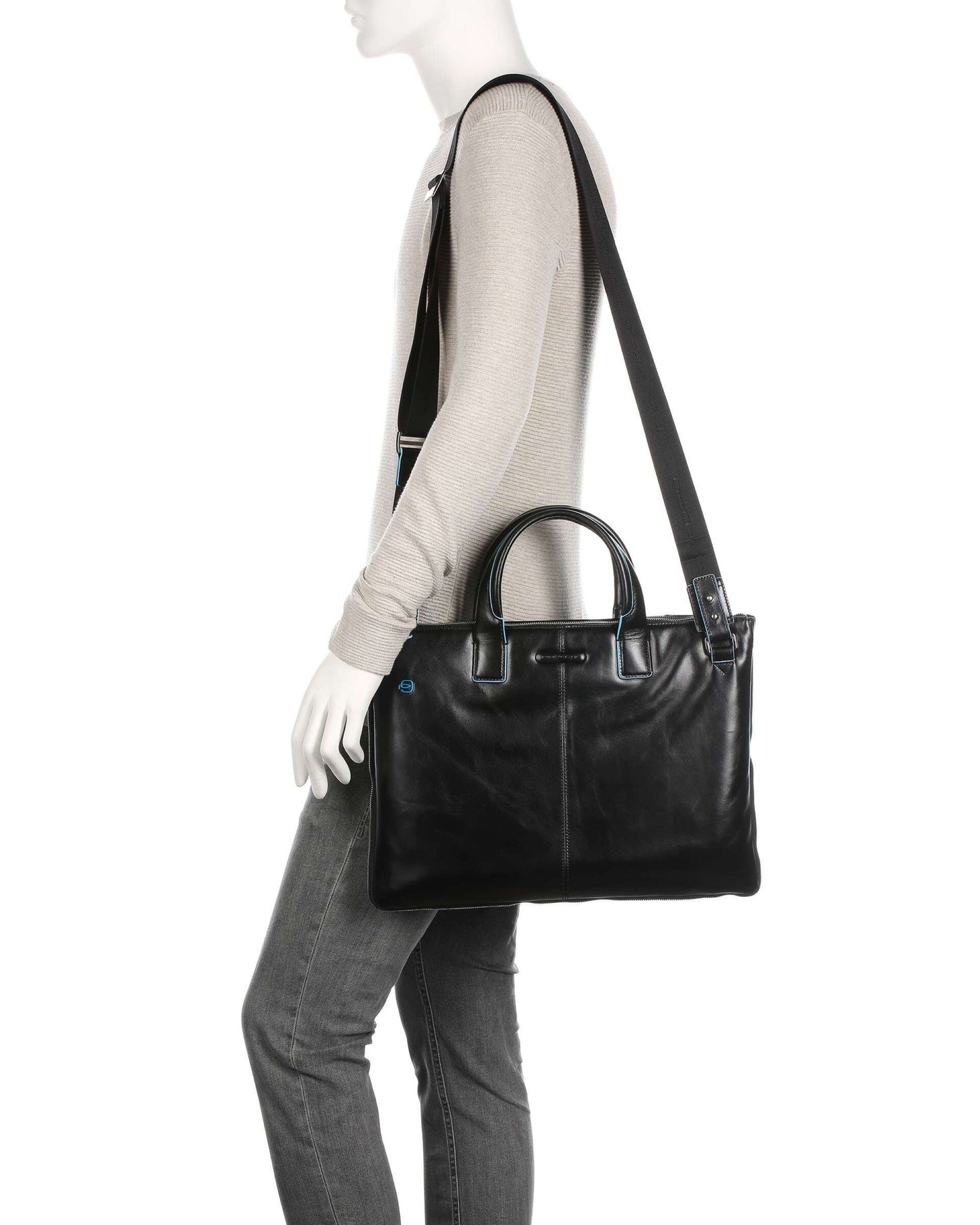 Piquadro Blue Square Expandable Laptop Bag Black