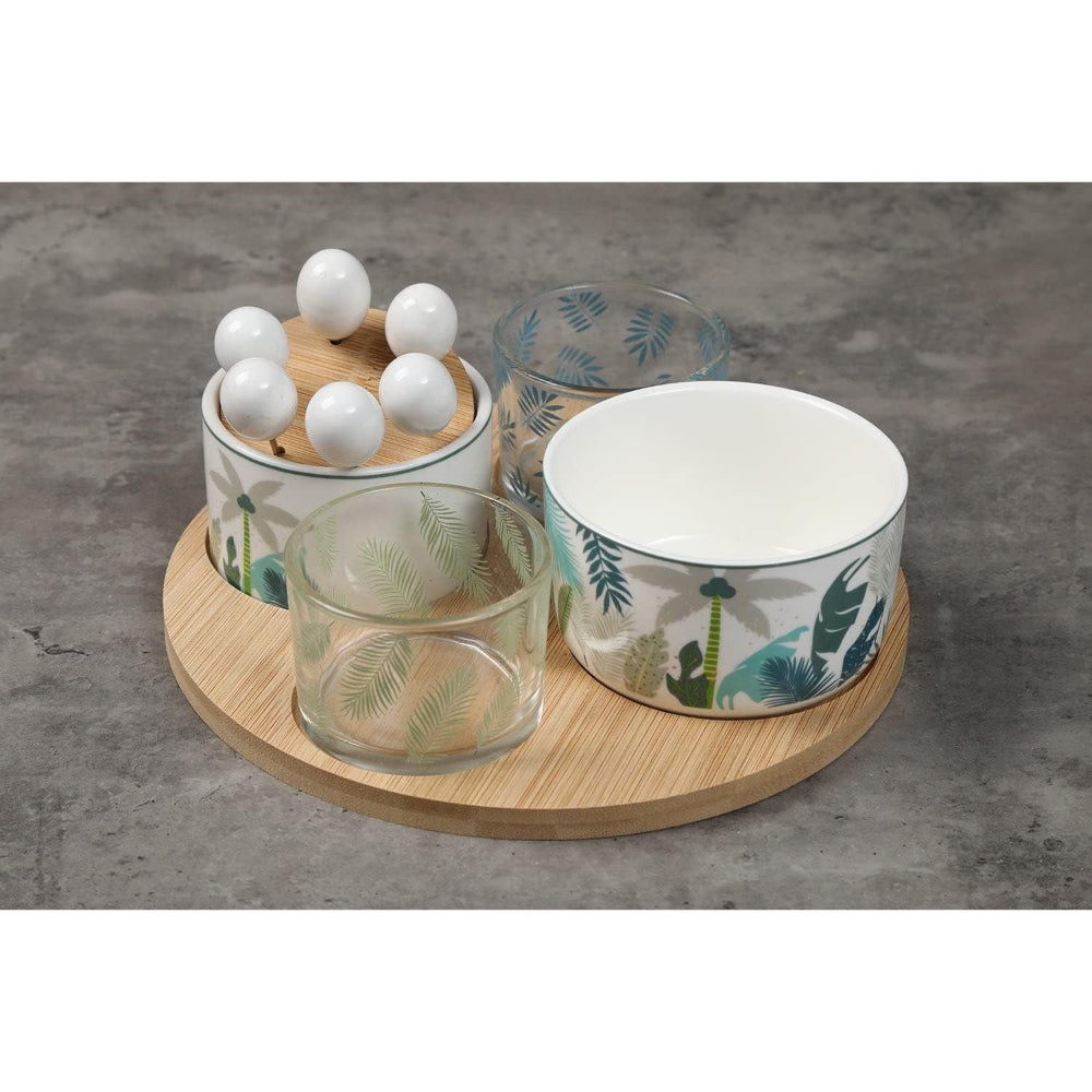 مجموعة تقديم طعام خشبية من كويزين آرت، 12 قطعة، وعاء حساء دائري مع أعواد