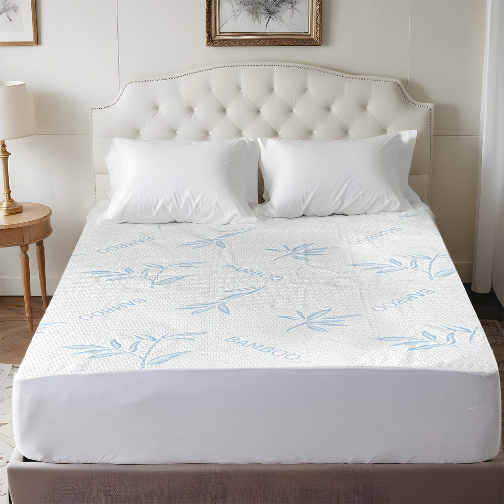 واقي مرتبة مقاوم للماء من القطن المنزلي مصنوع من الخيزران باللون الأزرق