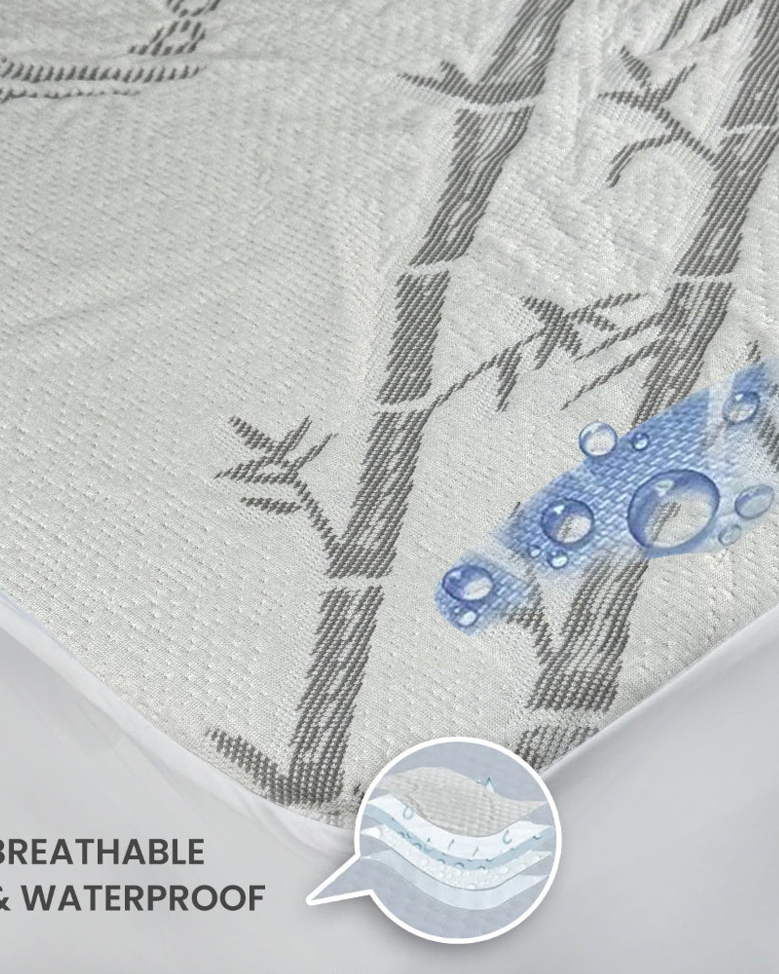 واقي مرتبة مقاوم للماء من القطن المنزلي بامبو رمادي اللون