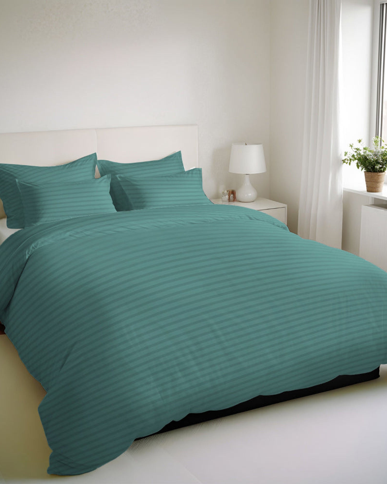 طقم غطاء لحاف قطني فاخر مخطط من 6 قطع من Cotton Home مقاس 220×240 سم