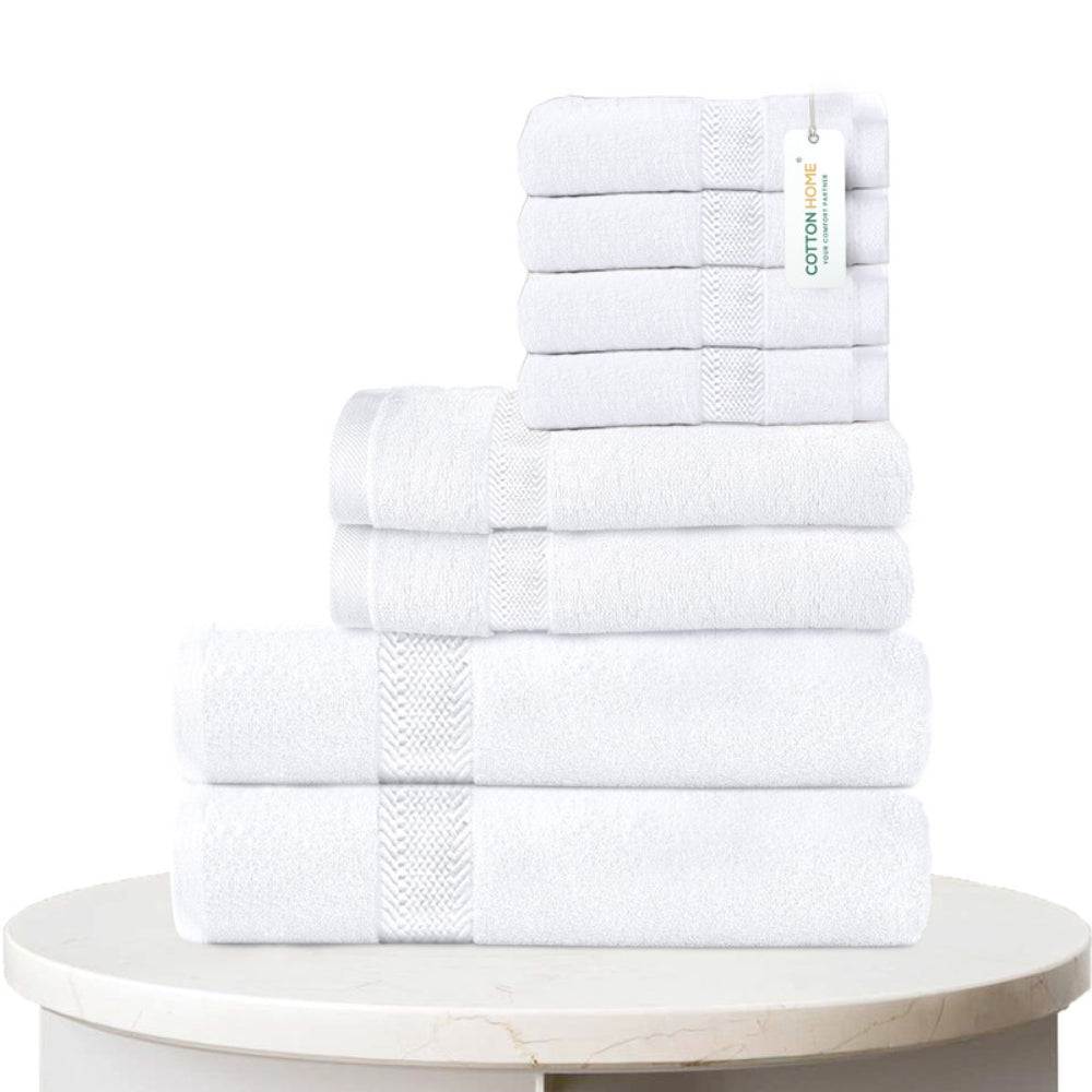 Cotton Home Premium Cotton Towel 8-Piece Set Includes 4pc Face Towel 30x30cm,2pc Hand Towel 40x70cm, 2pc Bath Towel 70x140cm, 600 GSM Quick Dry and Durable , White