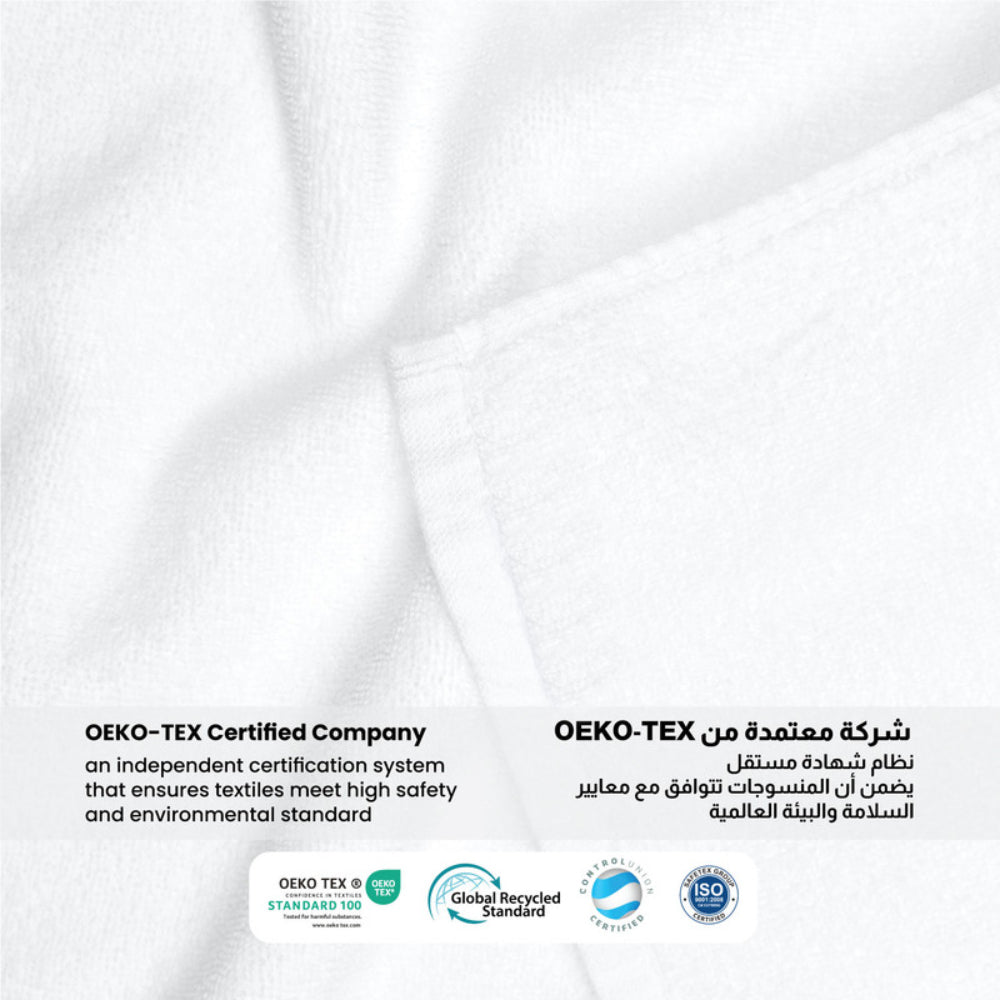 طقم مناشف قطنية فاخرة من كوتون هوم، مكون من 8 قطع: 4 مناشف للوجه (30×30 سم)، منشفتان لليدين (40×70 سم)، منشفتان للاستحمام (70×140 سم)، وزن 600 غرام/متر مربع، سريع الجفاف ومتين.