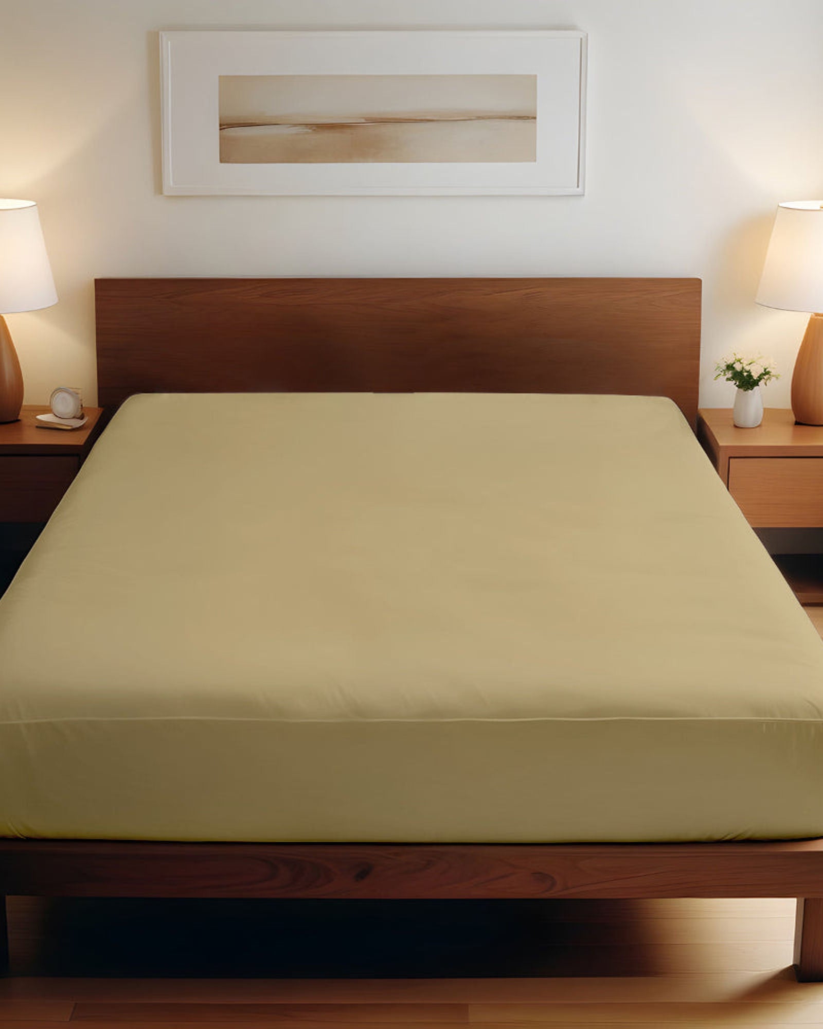 ملاءة سرير قطنية منزلية قطعة واحدة فائقة النعومة بلون الخردل