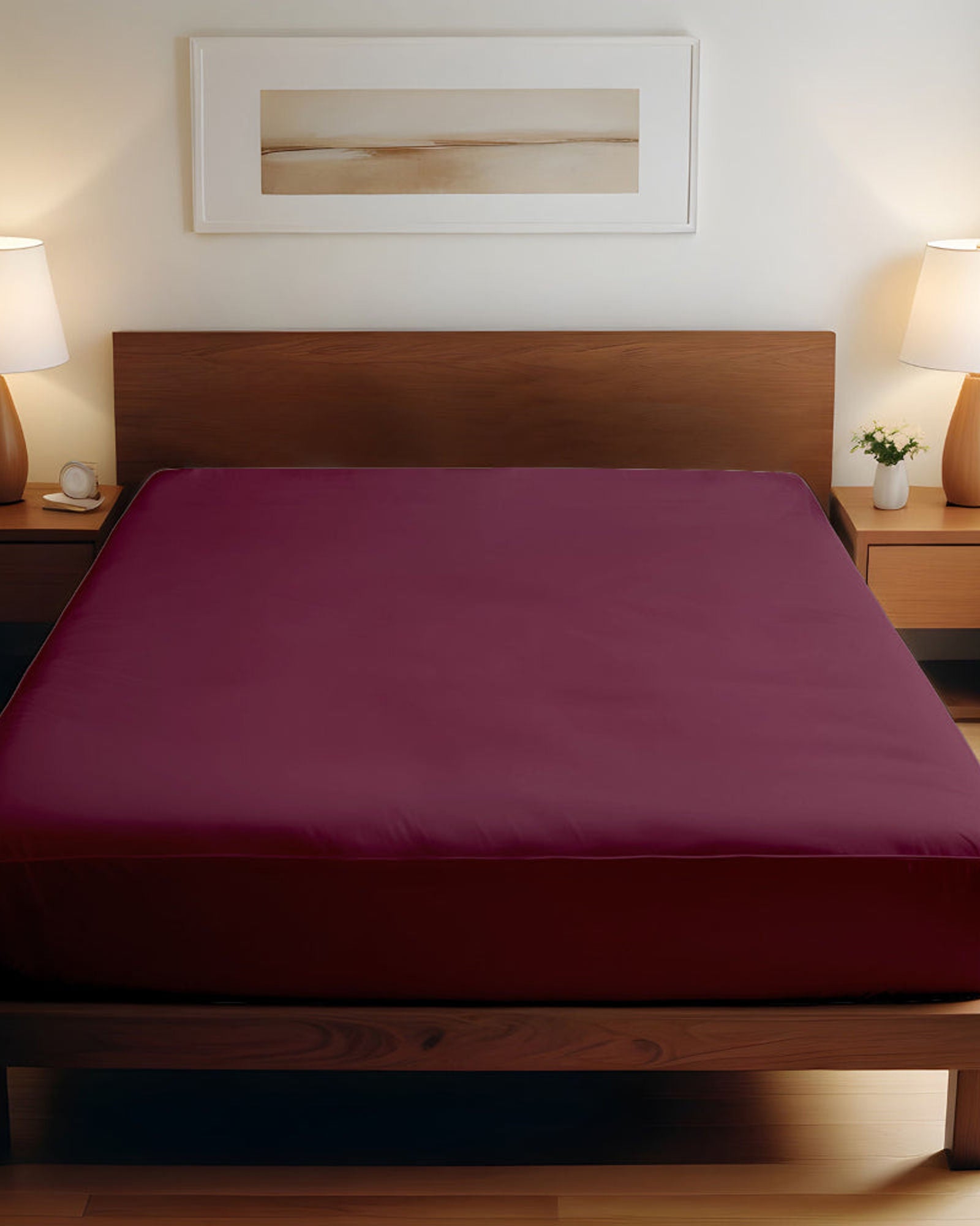 ملاءة سرير قطنية منزلية قطعة واحدة فائقة النعومة باللون العنابي