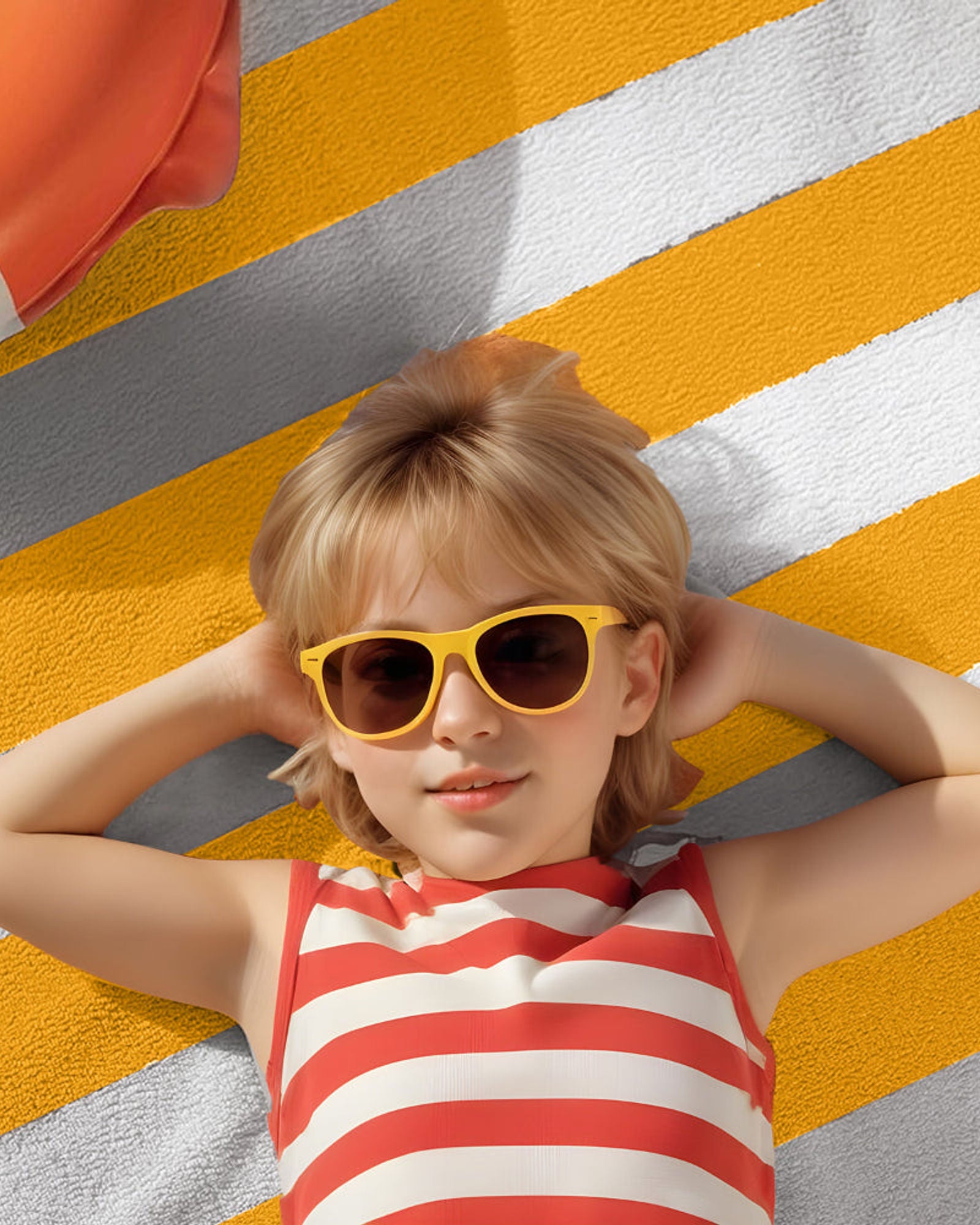 منشفة حمام سباحة مخططة من القطن 100% باللون الأصفر