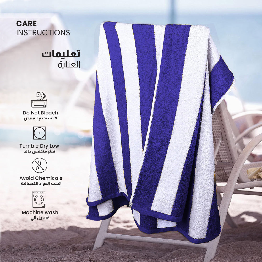 منشفة حمام سباحة مخططة من القطن 100% باللون الأزرق الداكن
