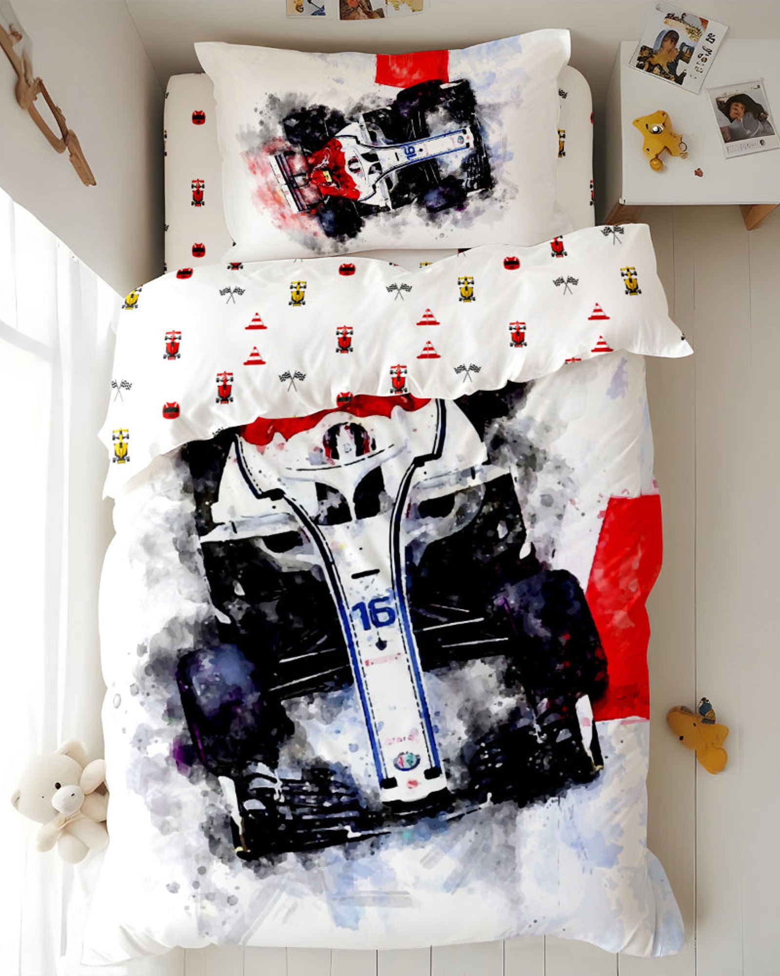 طقم غطاء لحاف للأطفال من Cotton Home مكون من 3 قطع بتصميم سيارة