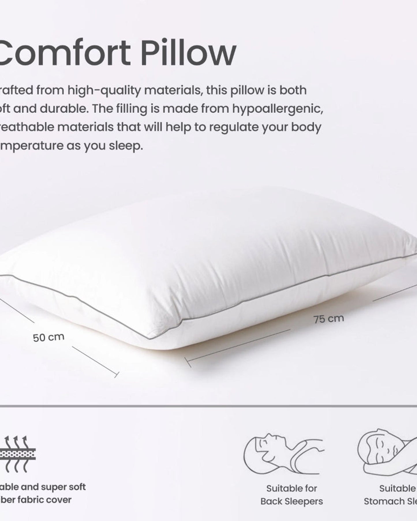 وسادة منزلية قطنية فاخرة من قطعتين، لون رمادي مع حبل