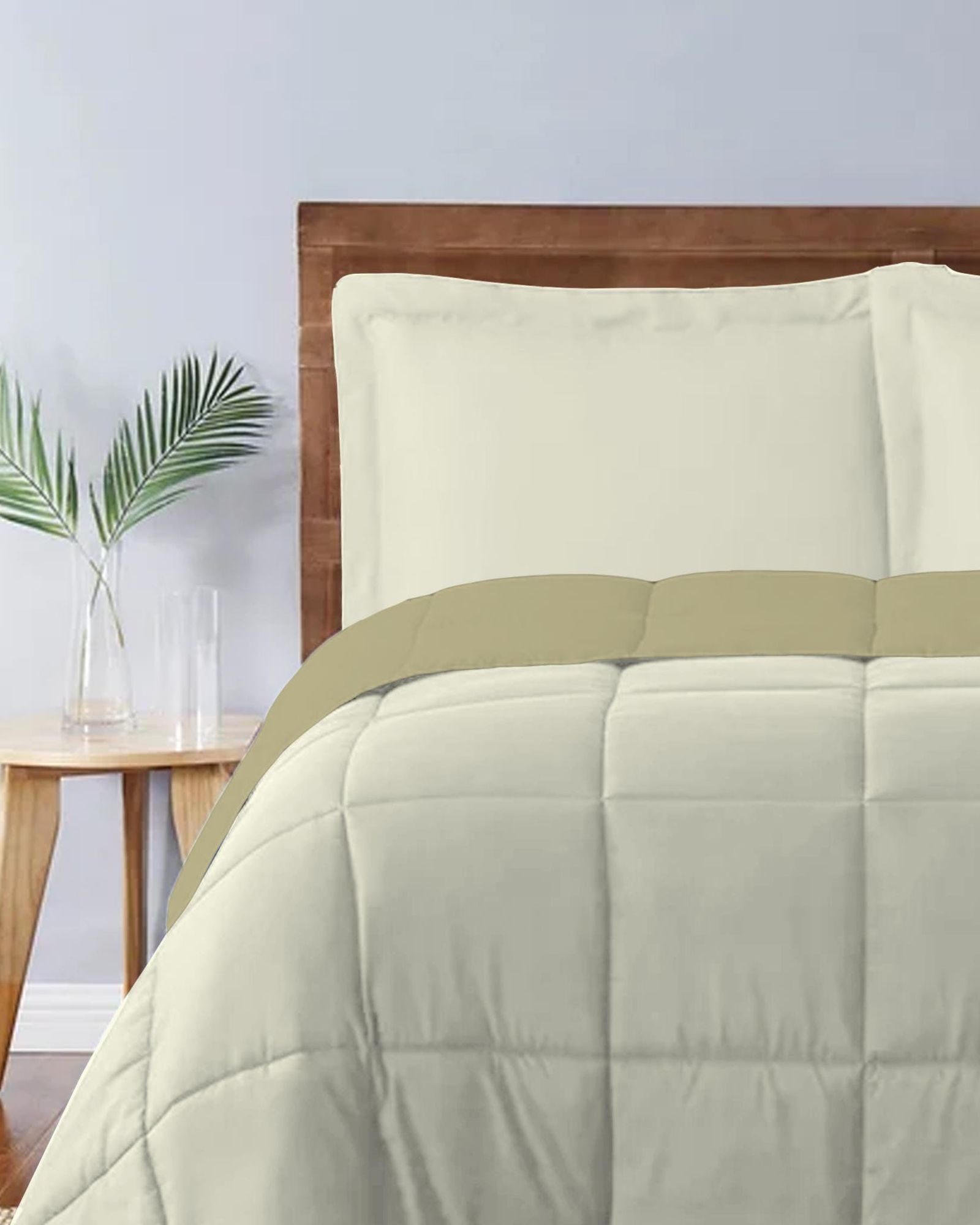 طقم لحاف قابل للعكس من Cotton Home للبالغين مكون من 3 قطع، عاجي