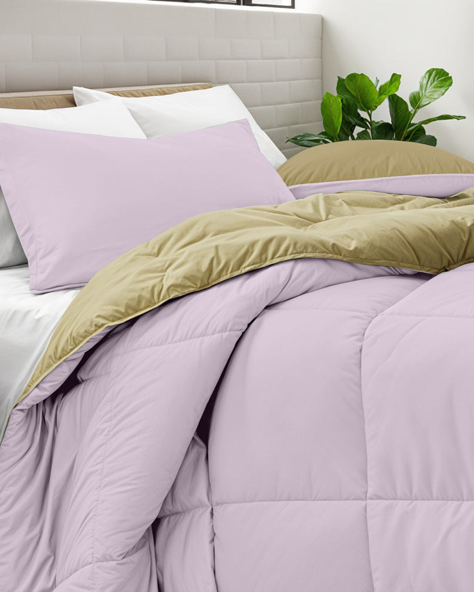 طقم لحاف قطني للكبار من 3 قطع، قابل للعكس، بنفسجي فاتح