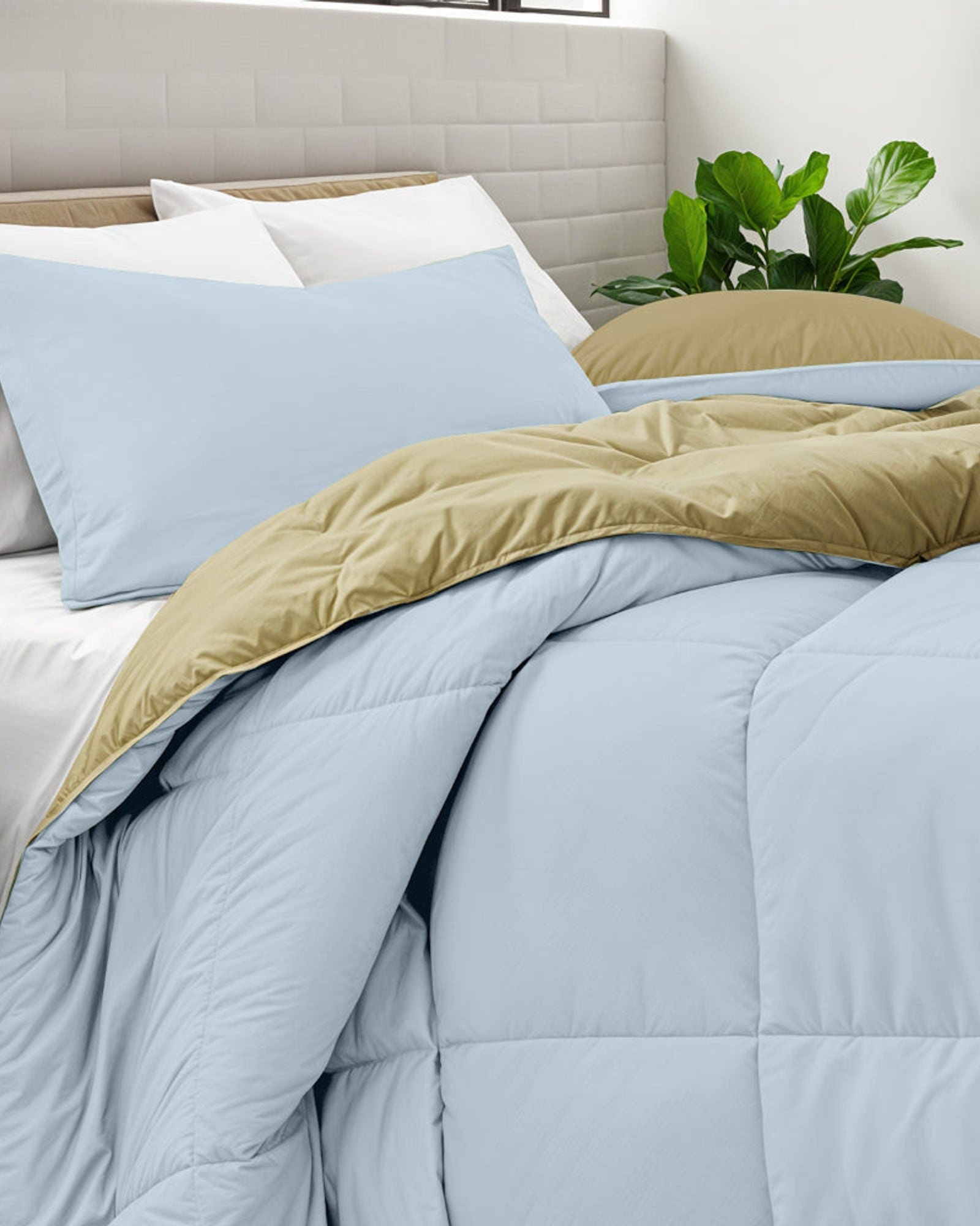 طقم لحاف قطني للكبار مكون من 3 قطع قابل للعكس، أزرق سماوي