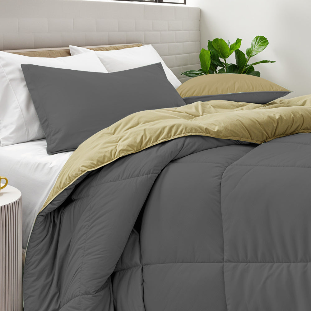 طقم لحاف قابل للعكس من Cotton Home للبالغين، مكون من 3 قطع، فضي