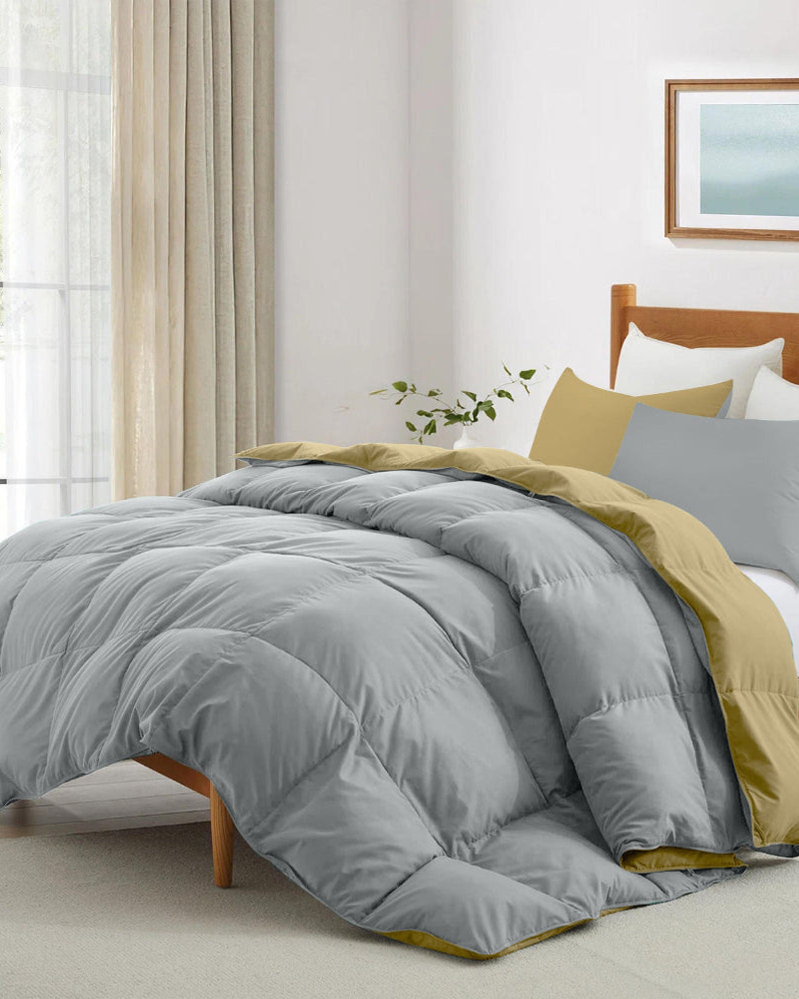 طقم لحاف قطني للكبار مكون من 3 قطع قابل للعكس، رمادي