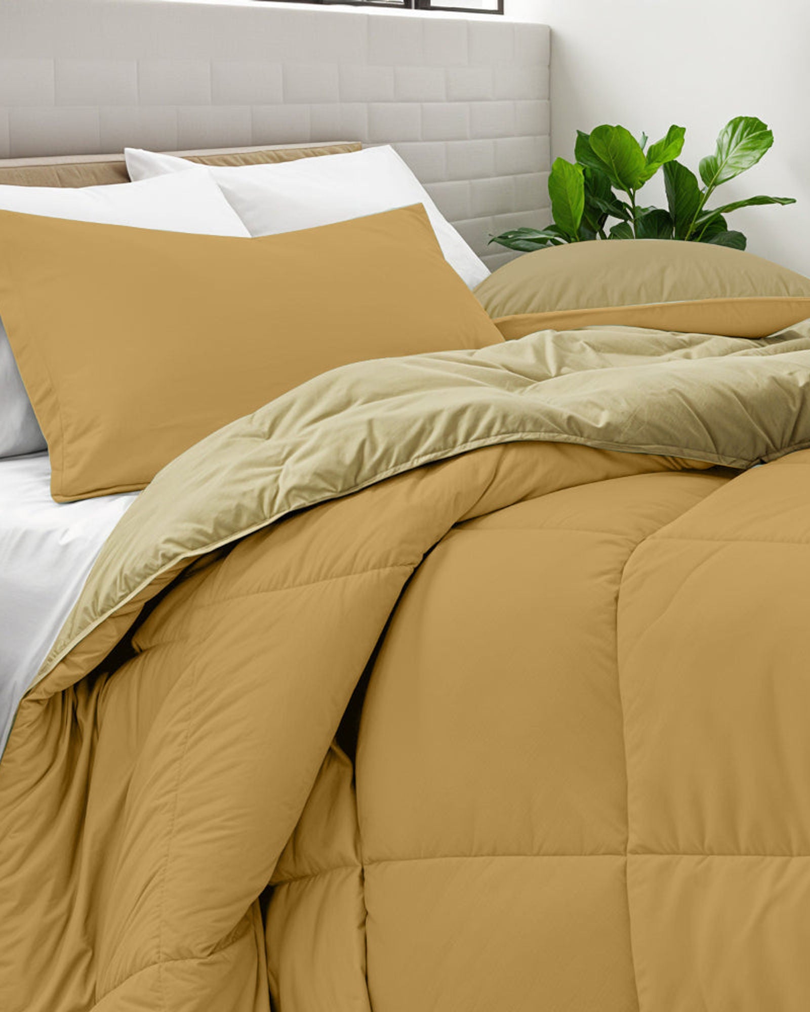 طقم لحاف قطني للكبار من 3 قطع قابل للعكس باللون الذهبي