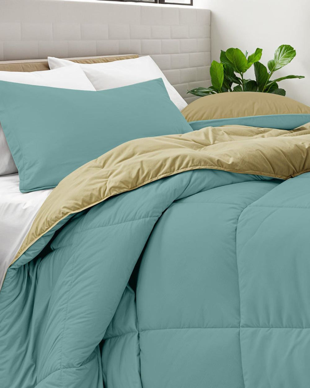 طقم لحاف قابل للعكس من Cotton Home للبالغين مكون من 3 قطع، لون أزرق مخضر