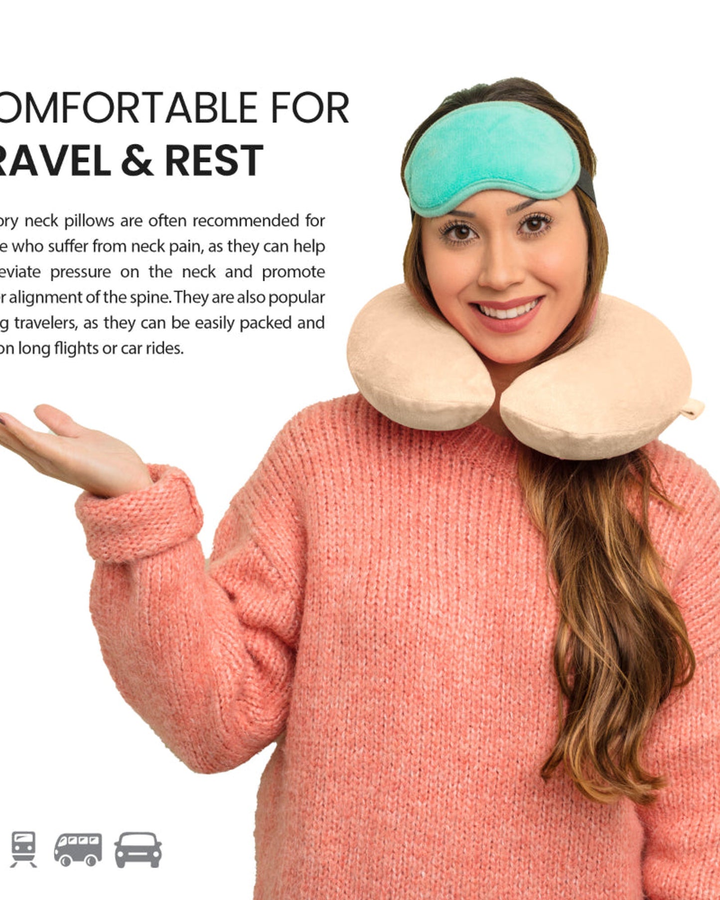 وسادة قطنية منزلية للرقبة، لون بيج، مزودة بخاصية الذاكرة