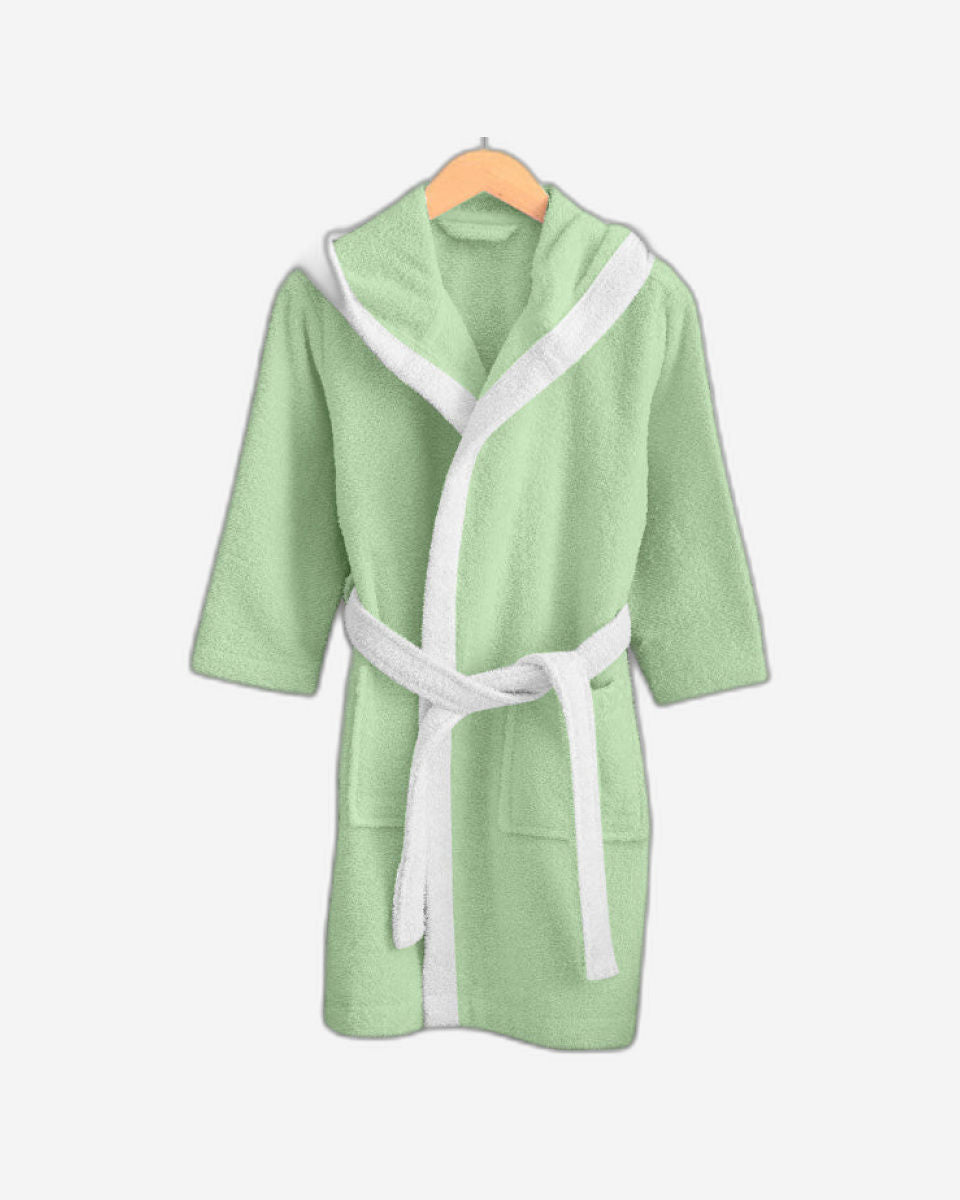 رداء حمام للأطفال مطرز بدب قطبي من Cotton Home مع غطاء رأس وحزام ربط باللون الأخضر النعناعي