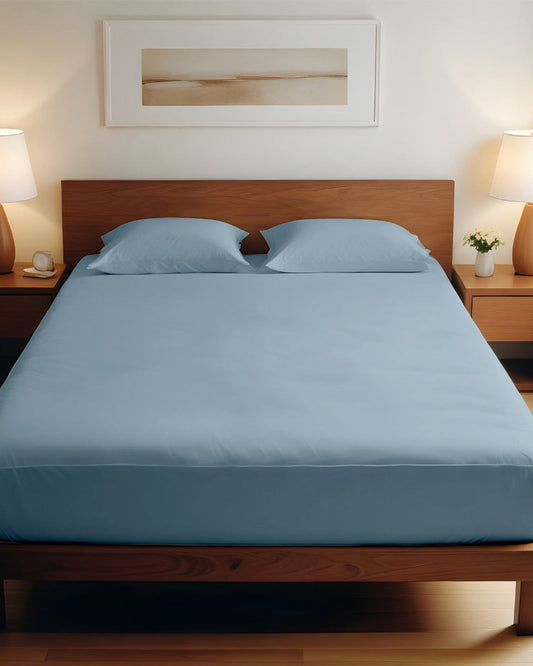 طقم ملاءات قطنية منزلية، 3 قطع، فائقة النعومة، لون أزرق معدني