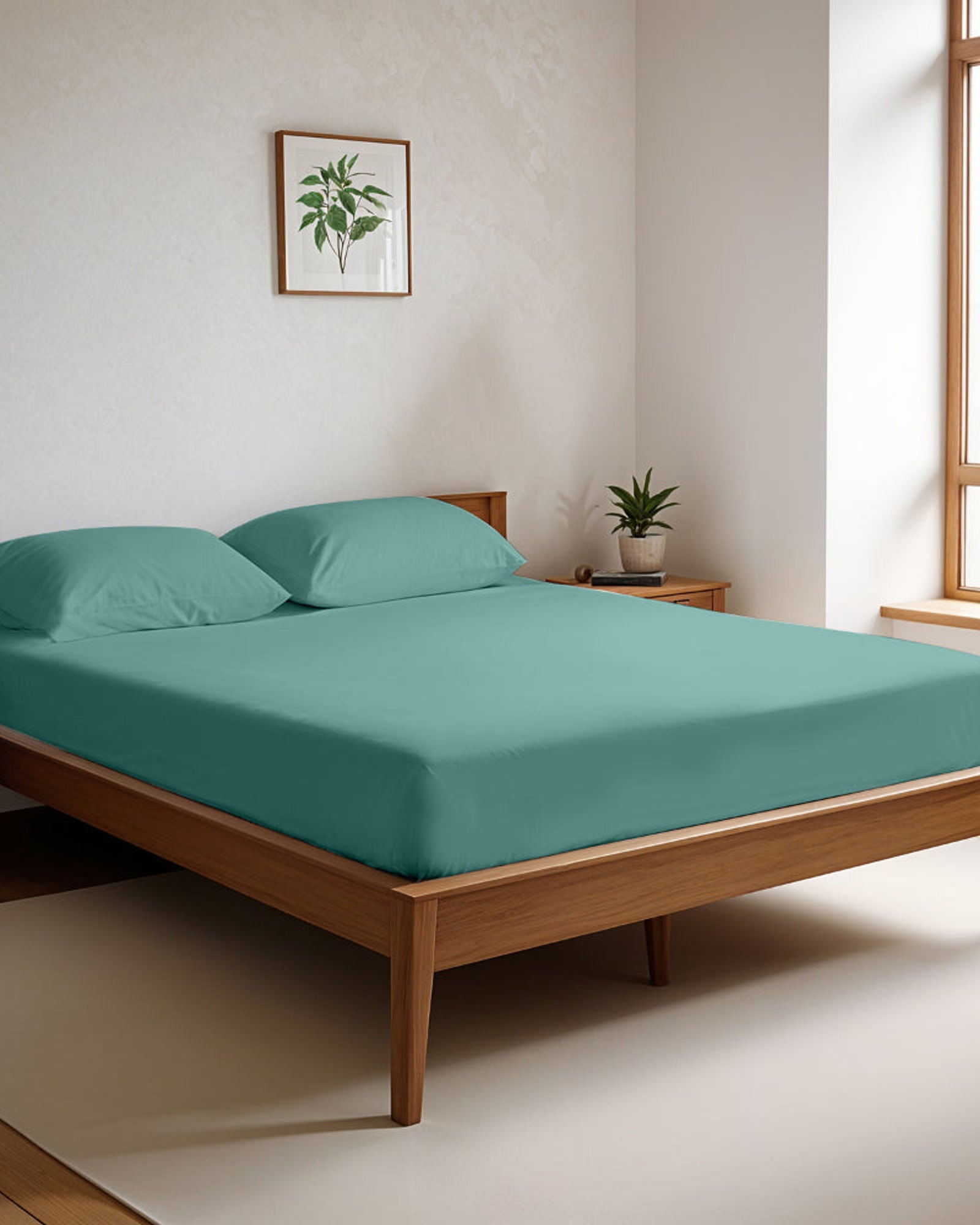 طقم ملاءات قطنية منزلية فائقة النعومة مكون من 3 قطع، لون أزرق مخضر